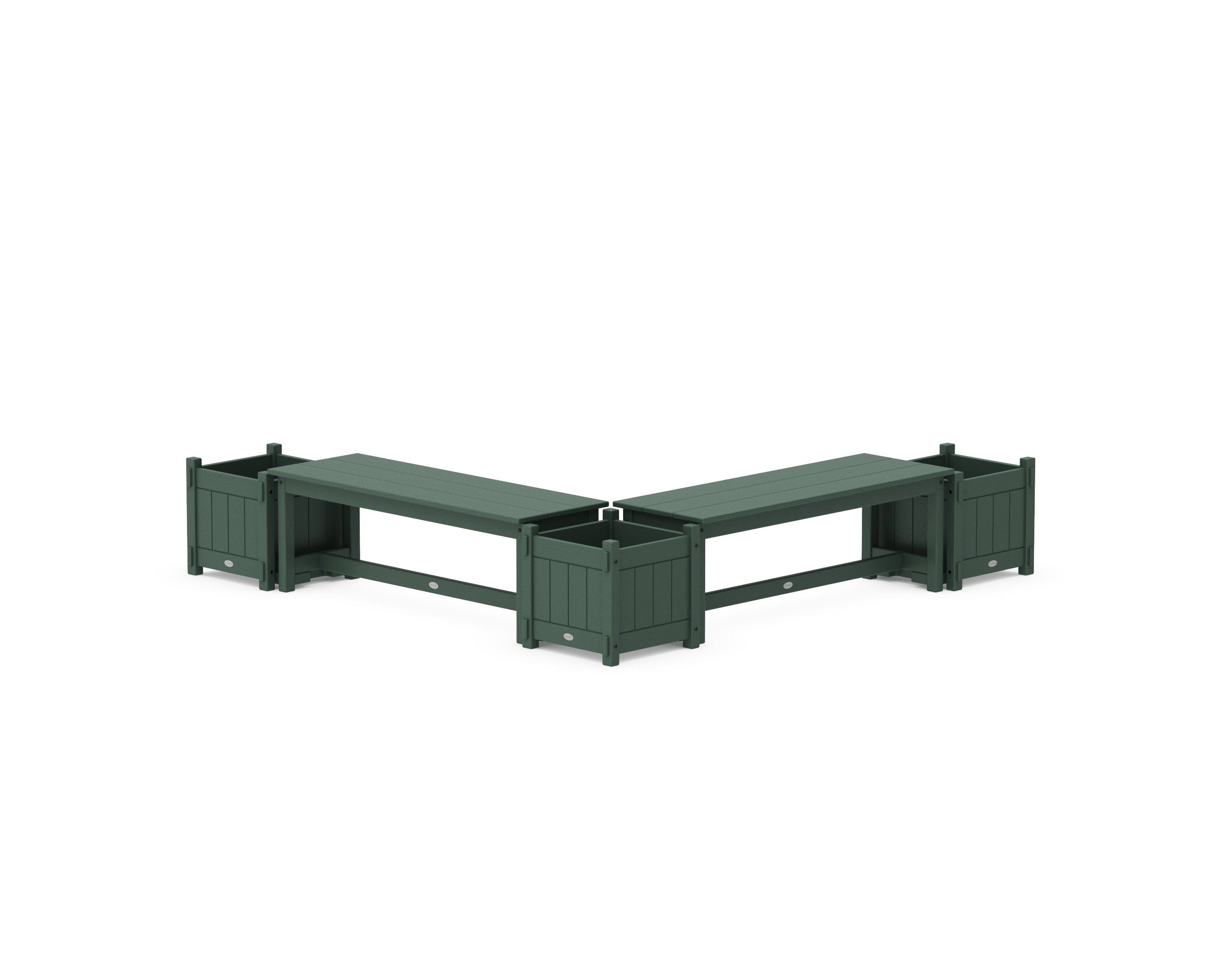 POLYWOOD® 48" Vineyard L- Shaped Planter Bench Corner Set in Green