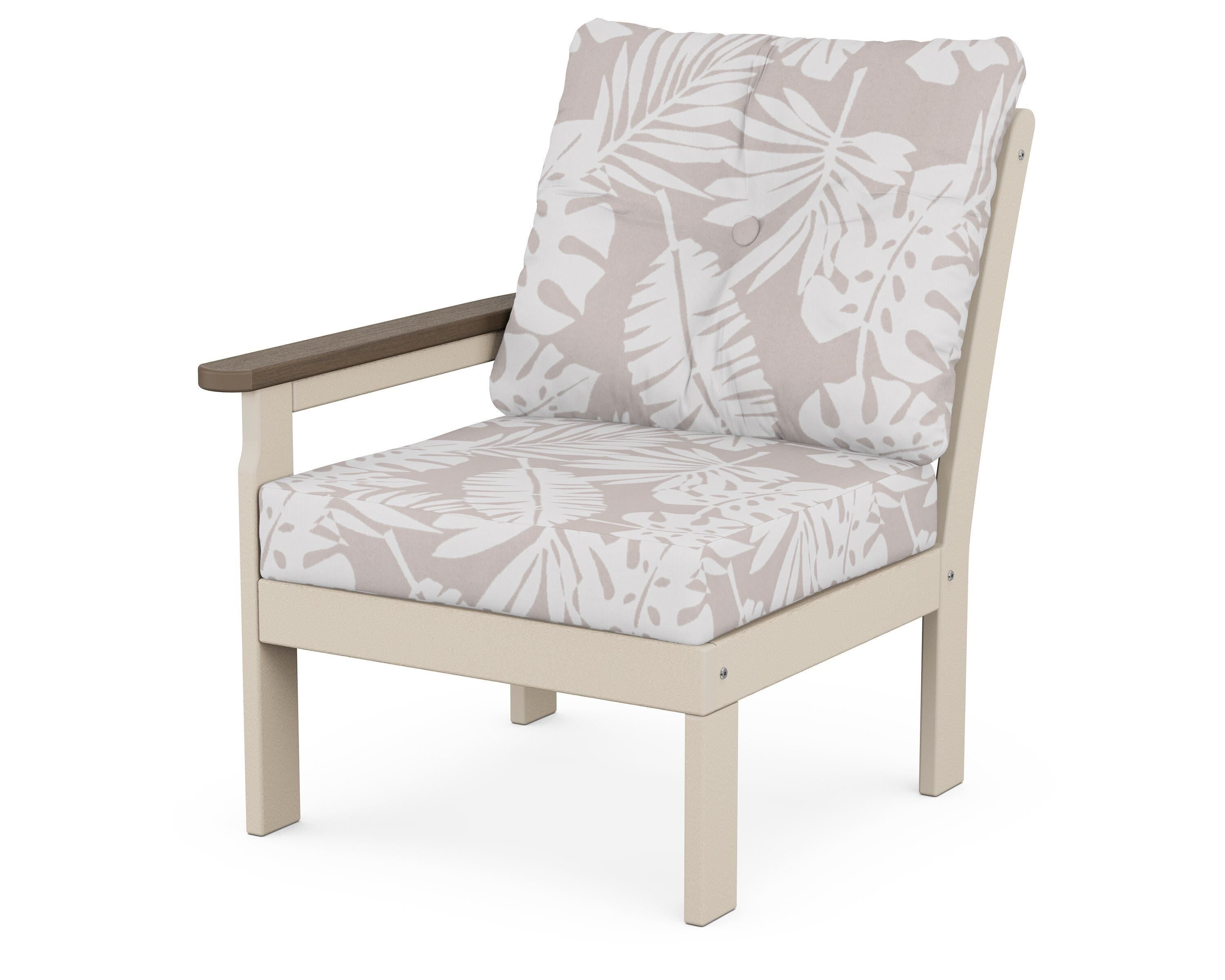 POLYWOOD® Vineyard Modular Left Arm Chair in Sand / Kona / Leaf Dune Burlap