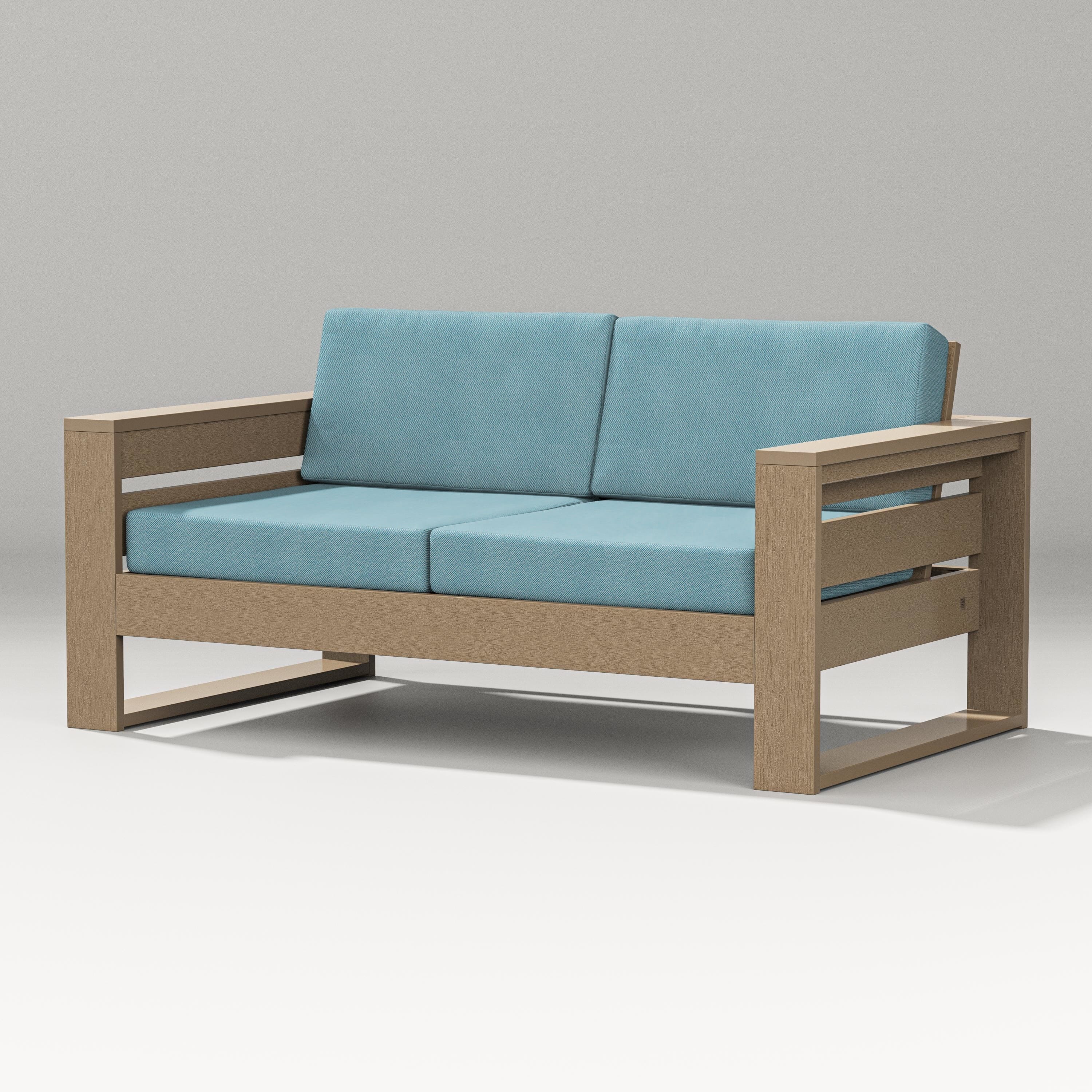 PW Designer Series Latitude Loveseat in Vintage Sahara / Lattice Sky Blue