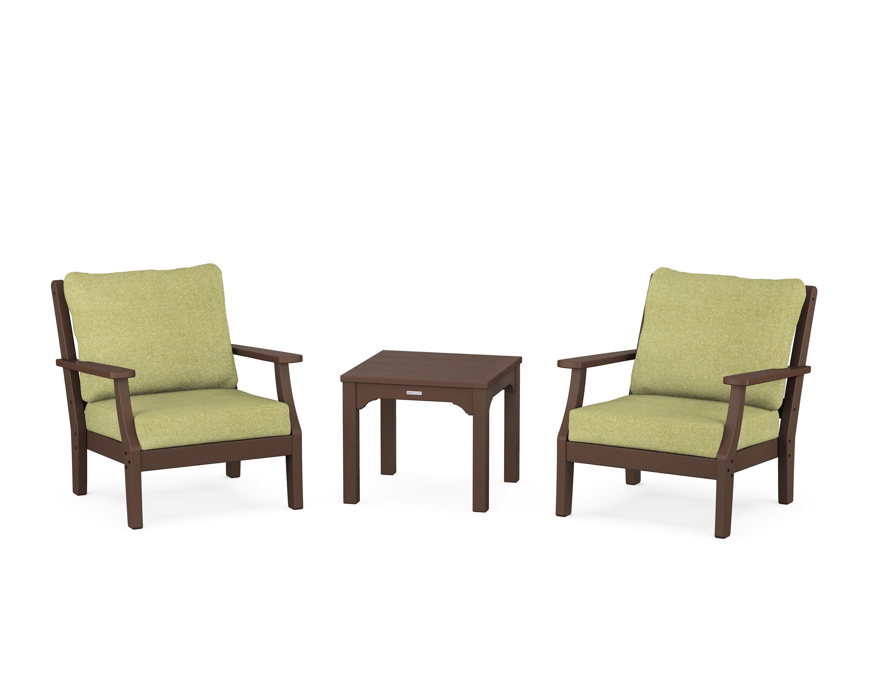 Martha Stewart by POLYWOOD® Chinoiserie 3-Piece Deep Seating Set in Mahogany / Chartreuse Boucle