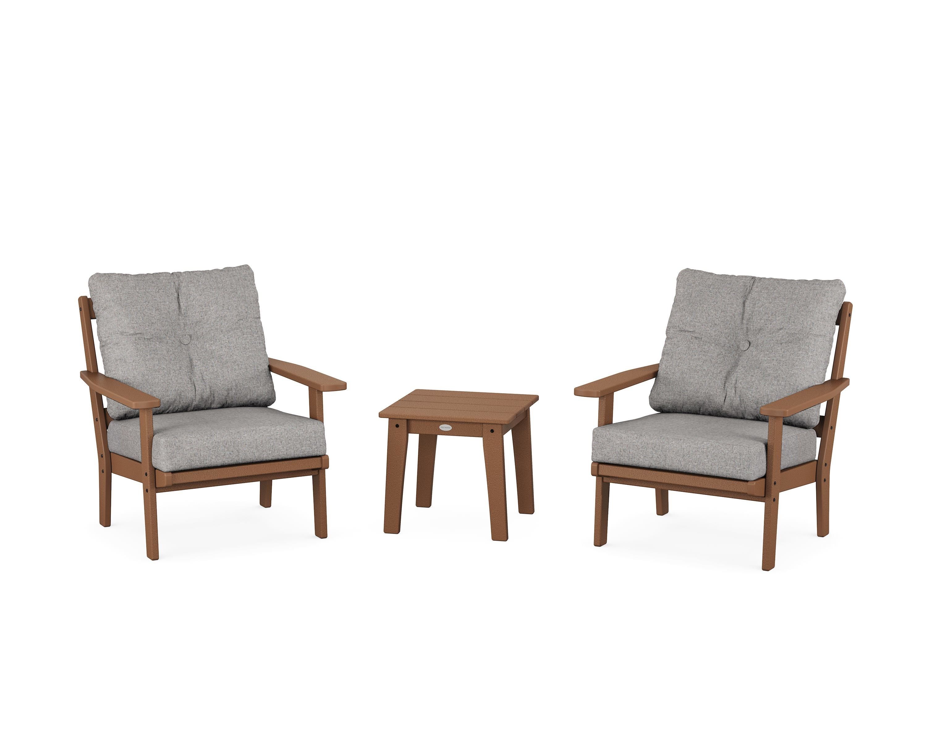 POLYWOOD® Oxford 3-Piece Deep Seating Set in Teak / Grey Mist