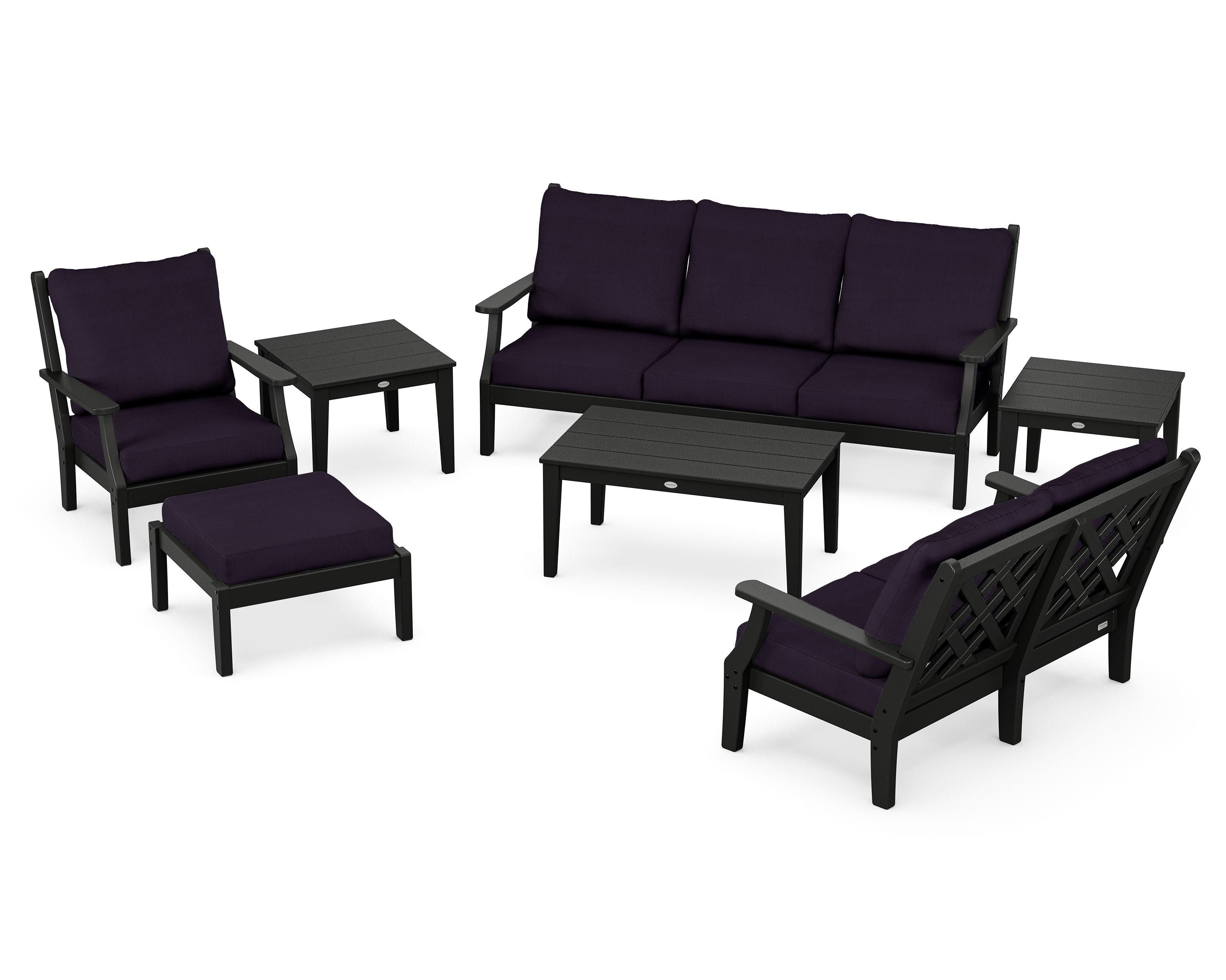 Country Living Wovendale 7-Piece Deep Seating Set in Black / Navy Linen