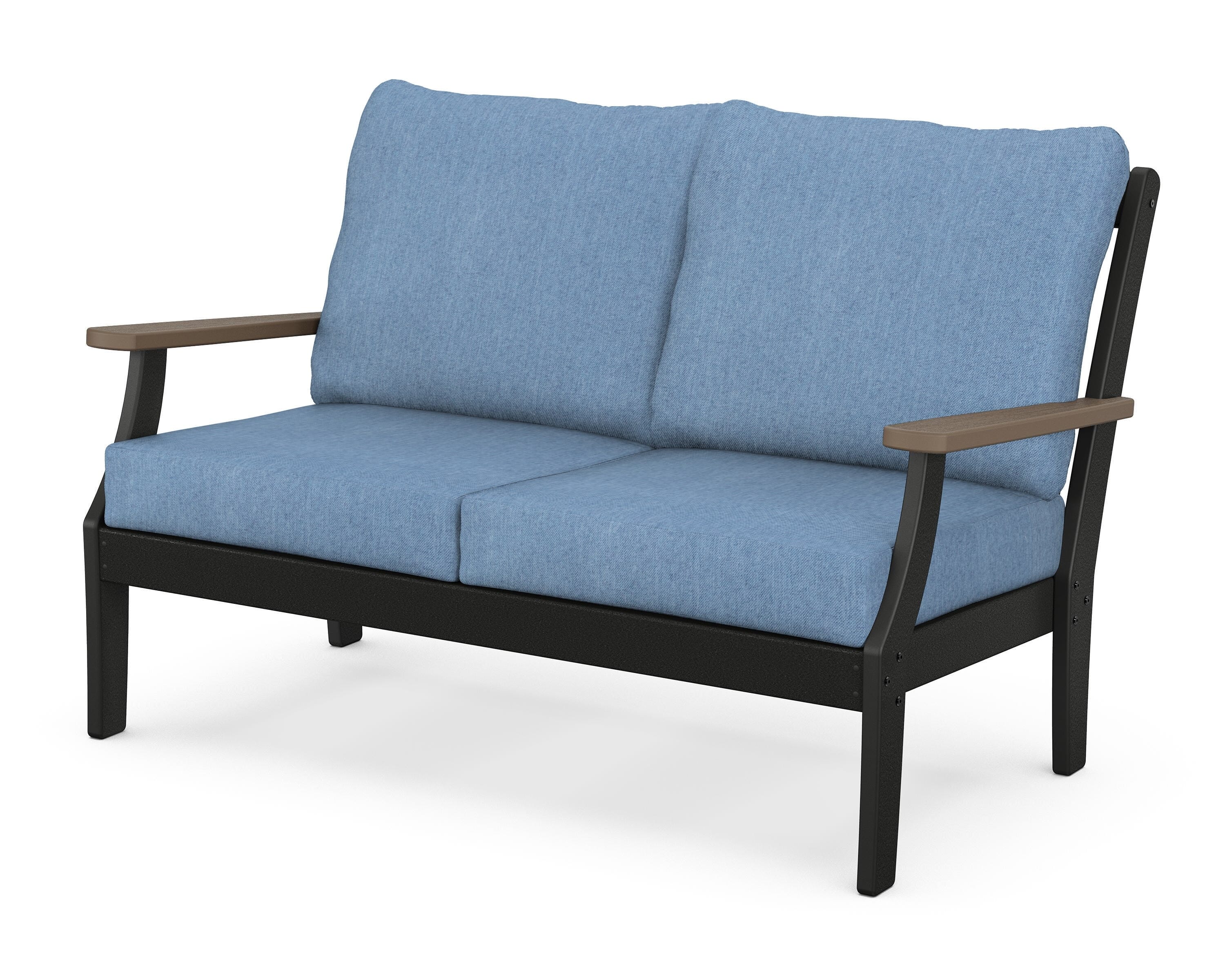 POLYWOOD® Braxton Deep Seating Loveseat in Black / Kona / Sky Blue