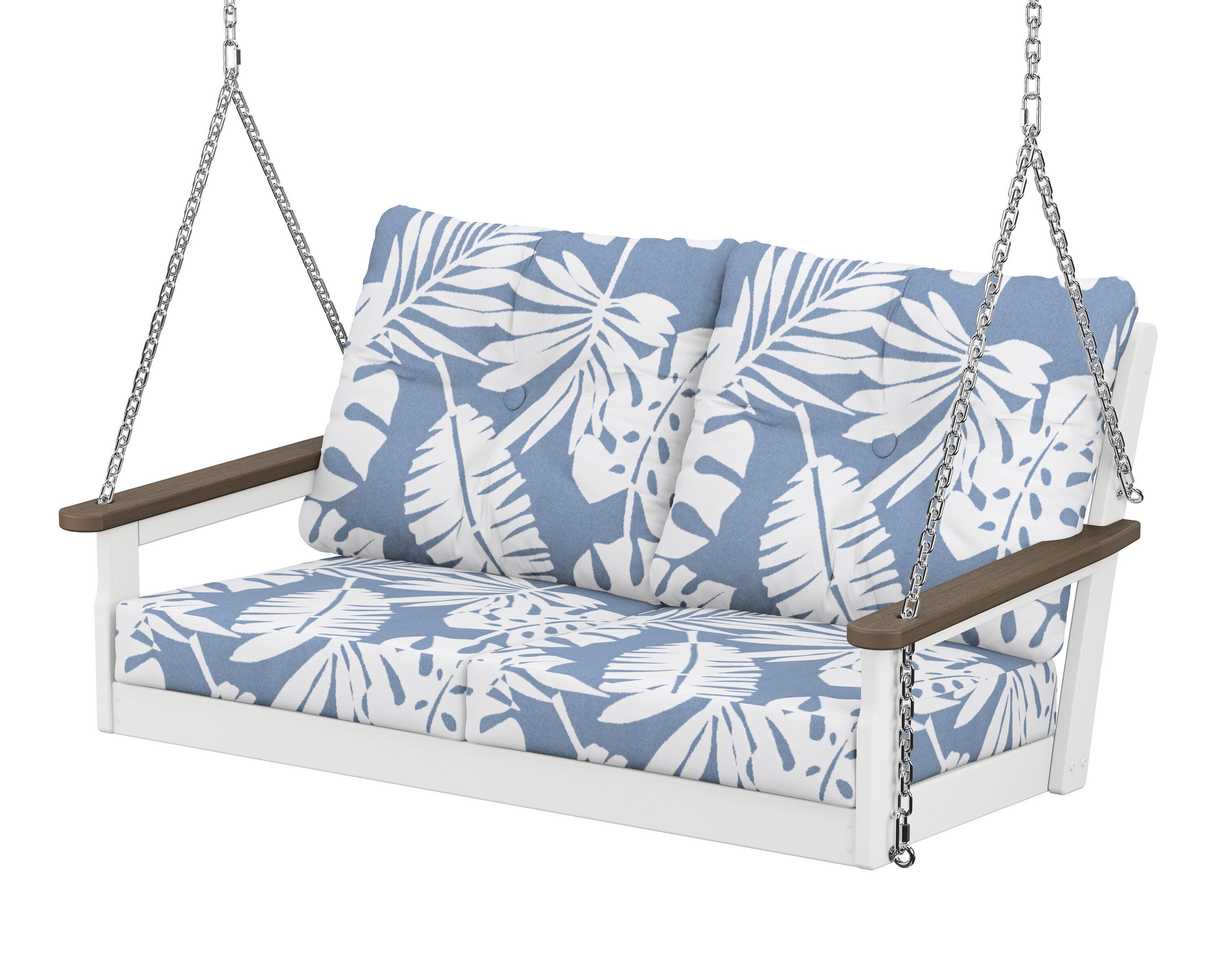 POLYWOOD® Vineyard Deep Seating Swing in White / Kona / Leaf Sky Blue