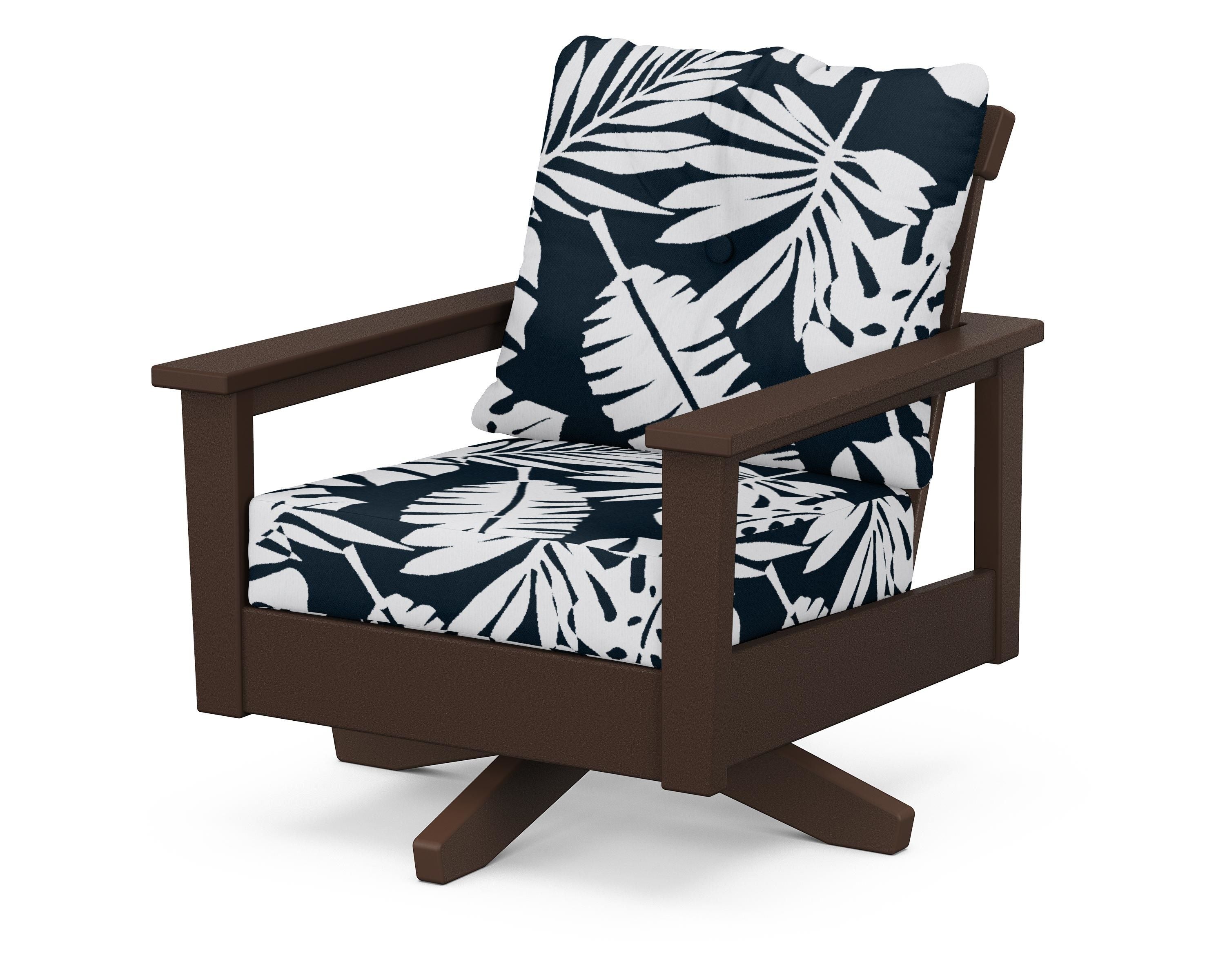POLYWOOD® Prescott Deep Seating Swivel Chair in Mahogany / Leaf Marine Indigo