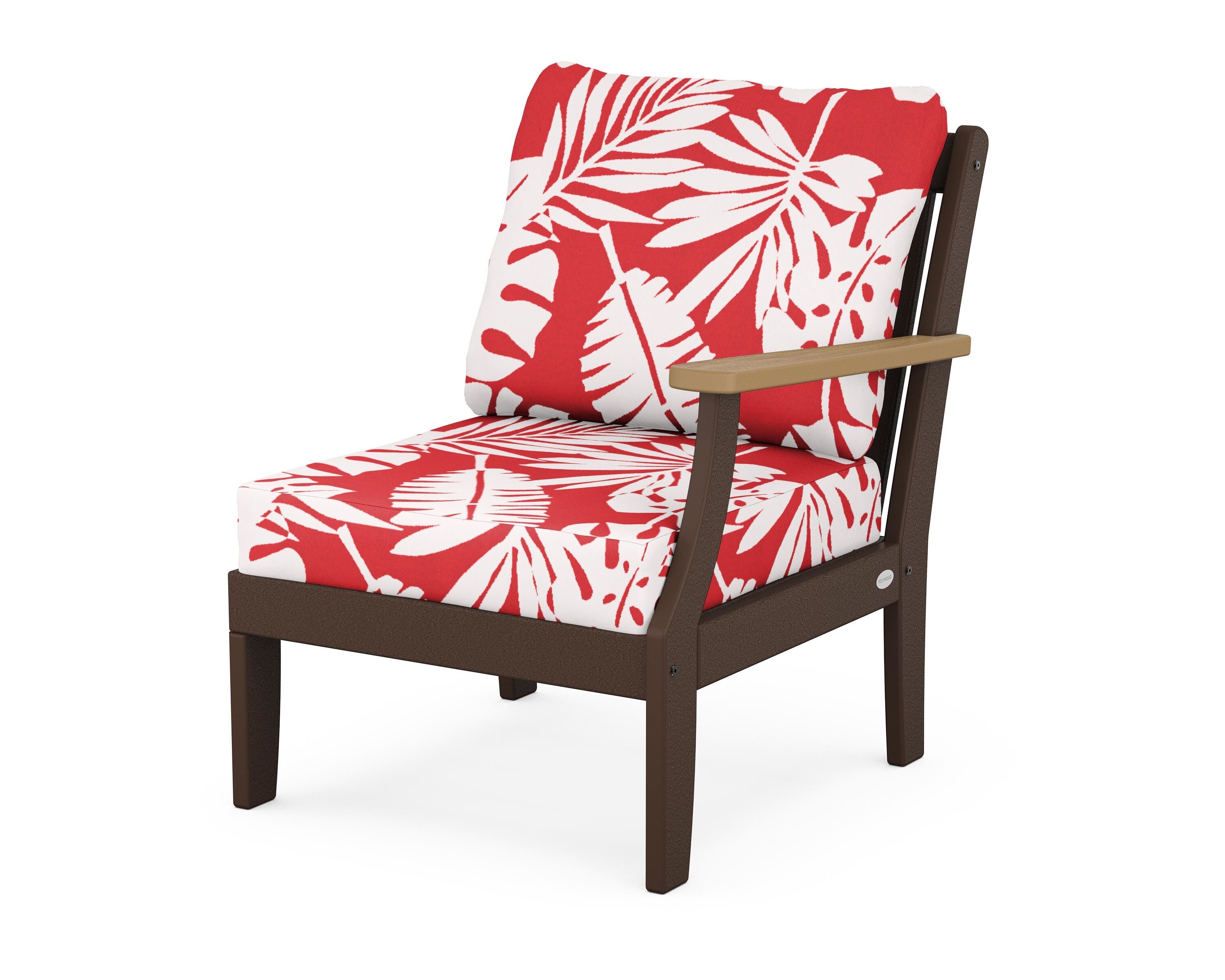 POLYWOOD® Braxton Modular Right Arm Chair in Mahogany / Natural / Leaf Crimson