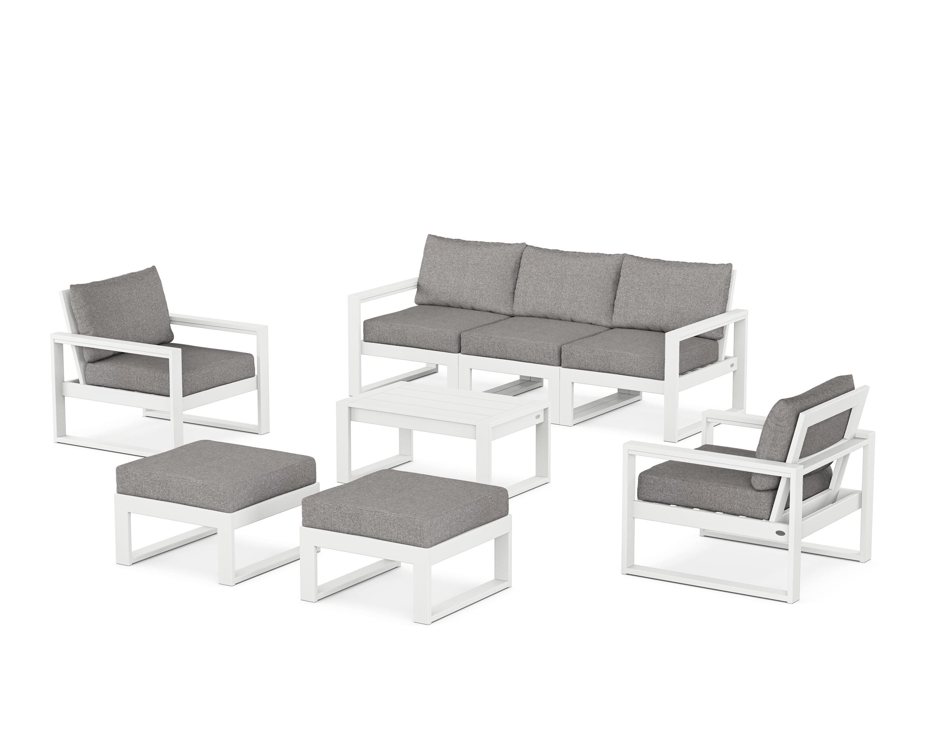 POLYWOOD® EDGE Sectional 8-Piece Lounge Sofa Set in White / Grey Mist
