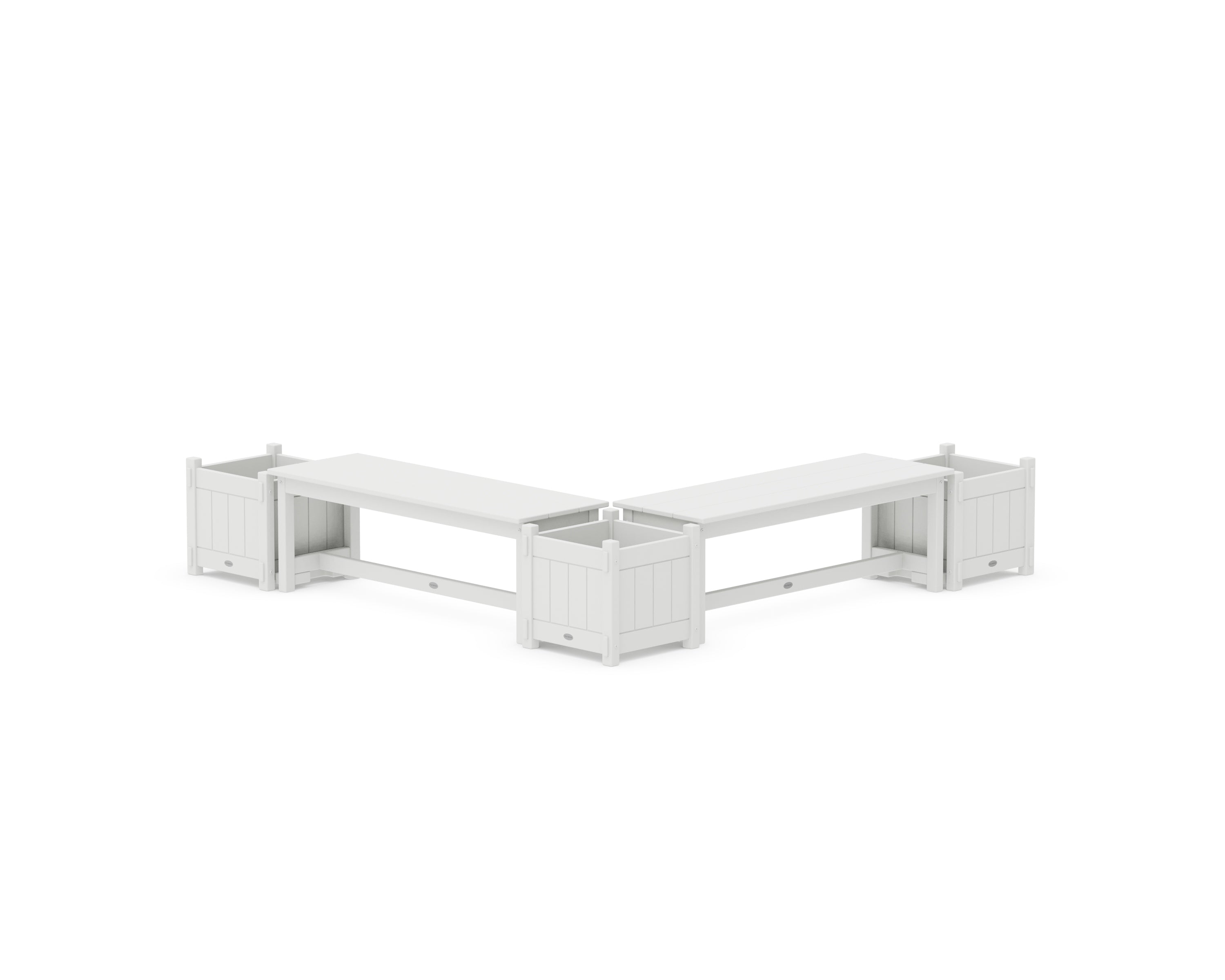 POLYWOOD® 48" Vineyard L- Shaped Planter Bench Corner Set in White