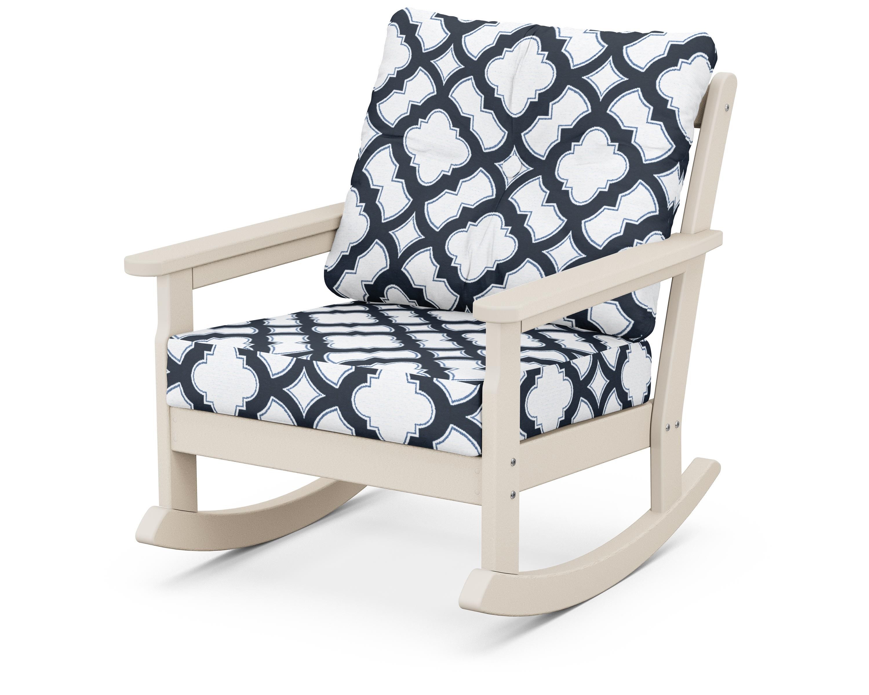 POLYWOOD® Vineyard Deep Seating Rocking Chair in Sand / Trellis Marine Indigo