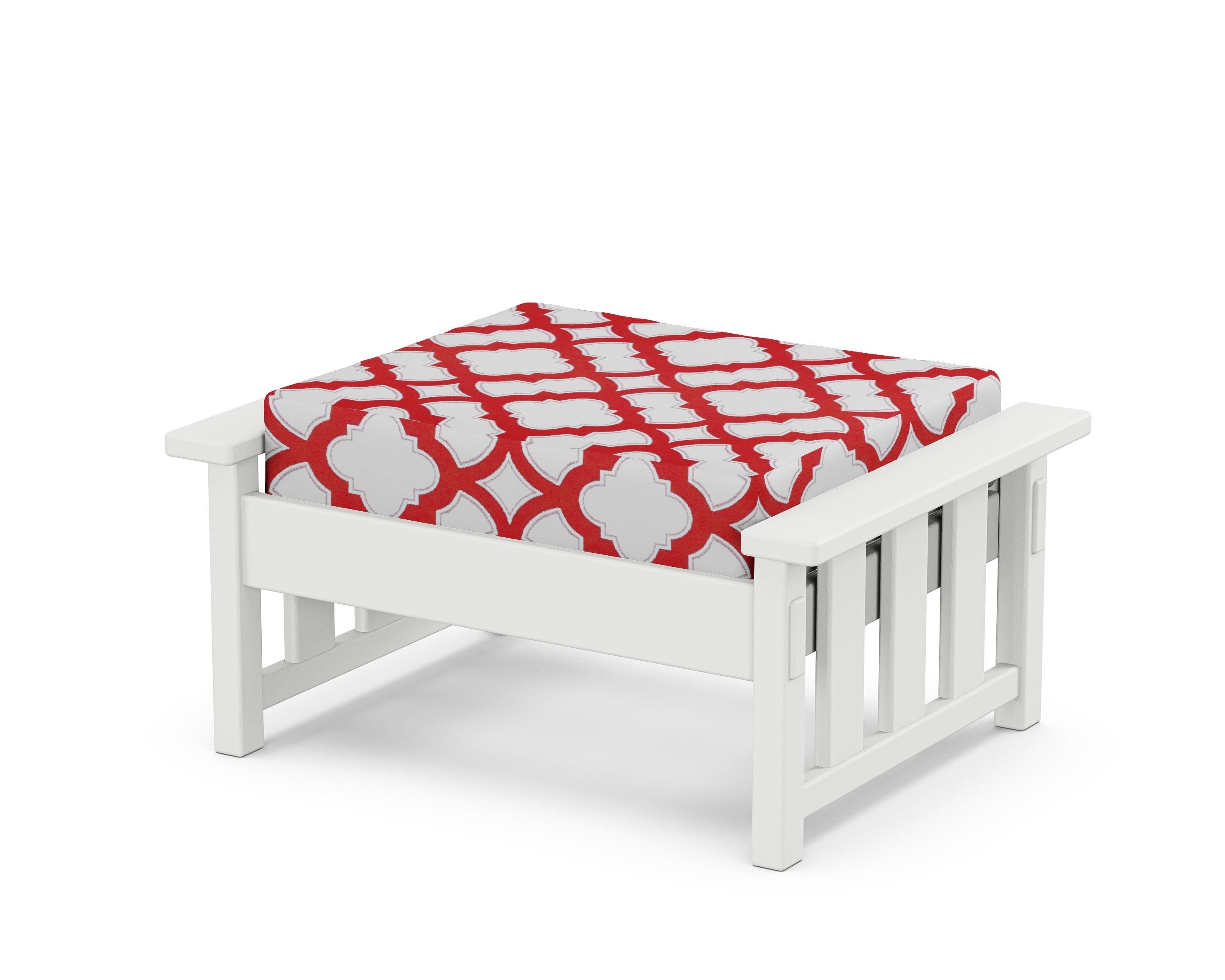 Martha Stewart by POLYWOOD® Acadia Deep Seating Ottoman in White / Trellis Crimson