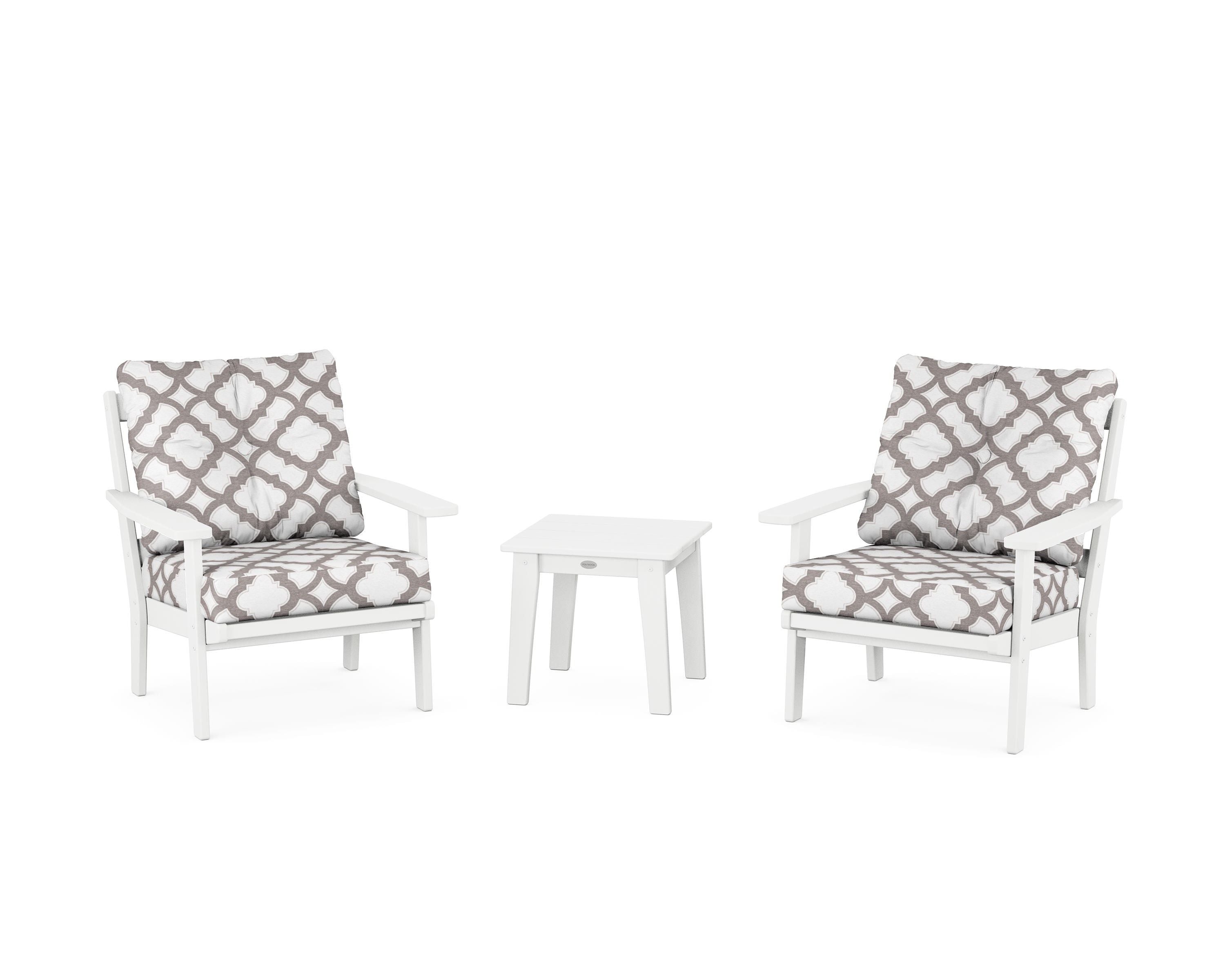 POLYWOOD® Prairie 3-Piece Deep Seating Set in White / Trellis Grey Mist