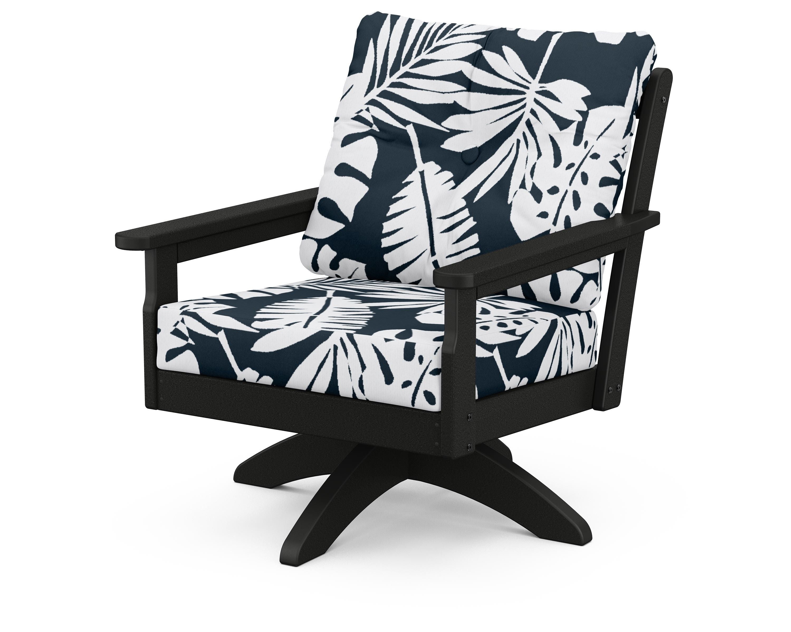 POLYWOOD® Vineyard Deep Seating Swivel Chair in Black / Leaf Marine Indigo