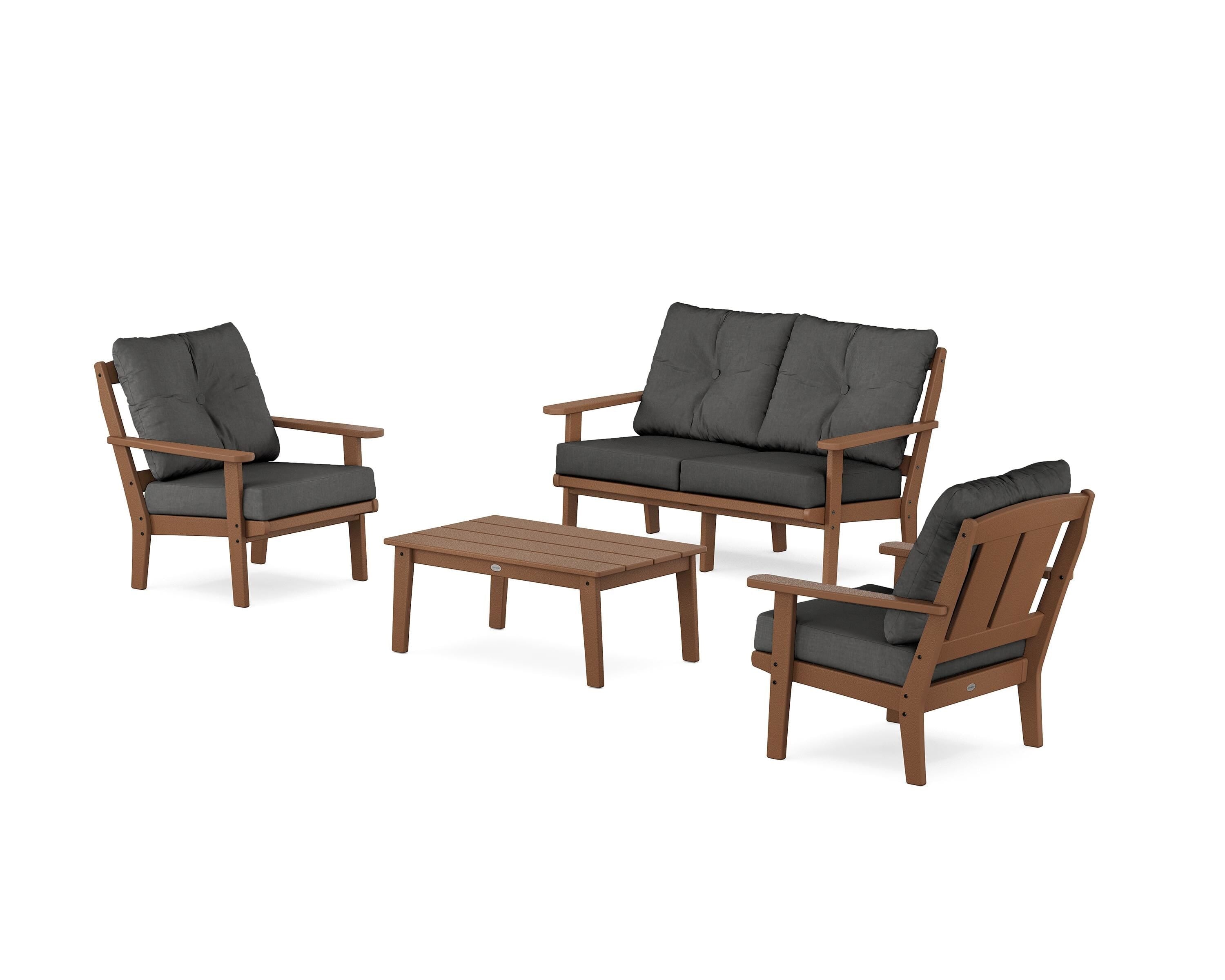 POLYWOOD® Mission 4-Piece Deep Seating Set with Loveseat in Teak / Spectrum Carbon