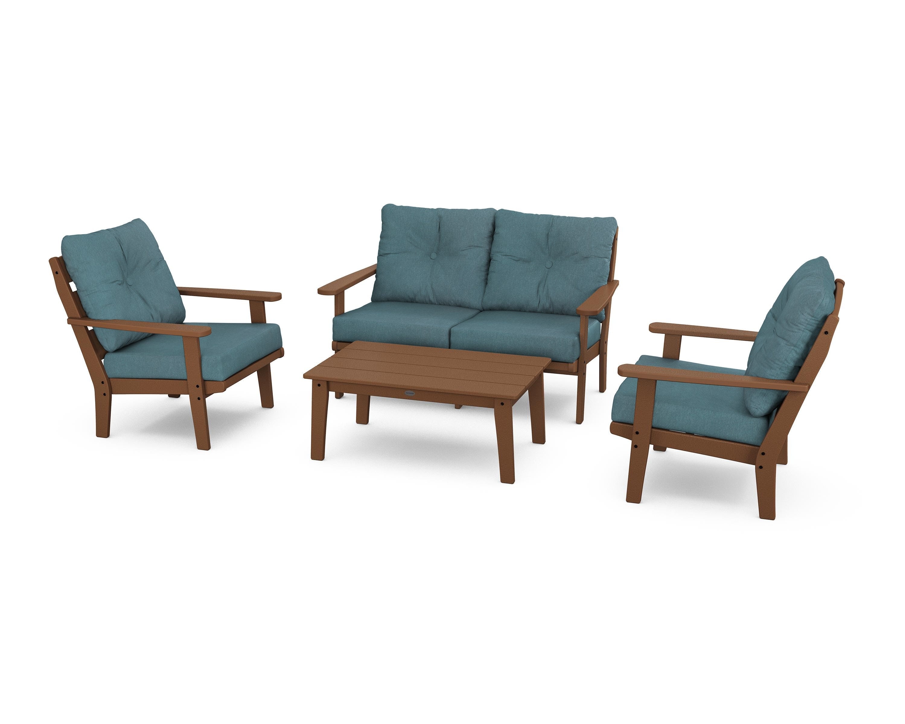 POLYWOOD® Lakeside 4-Piece Deep Seating Set in Teak / Ocean Teal