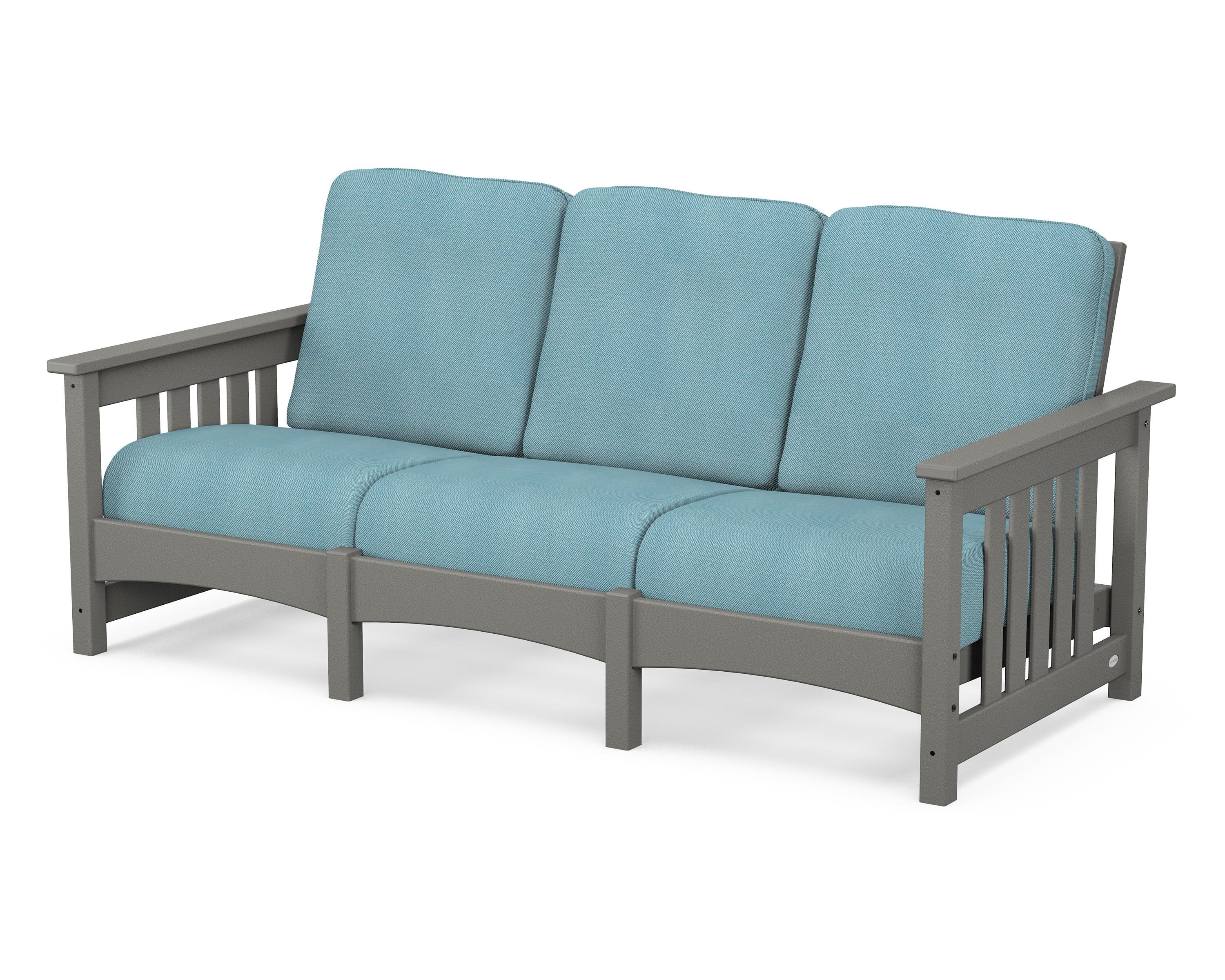 POLYWOOD® Club Mission Sofa in Slate Grey / Lattice Sky Blue