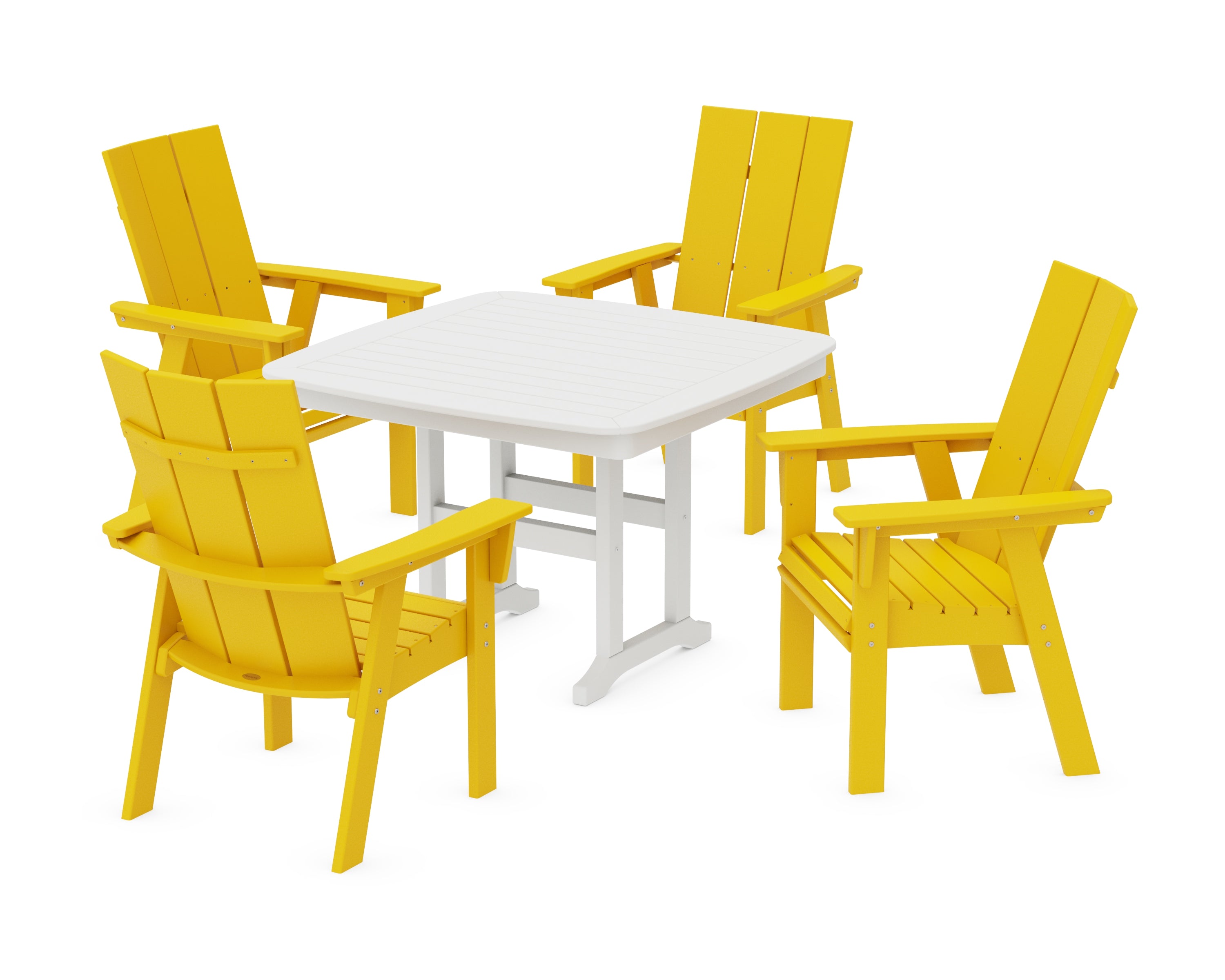POLYWOOD® Modern Curveback Adirondack 5-Piece Dining Set in Lemon / White