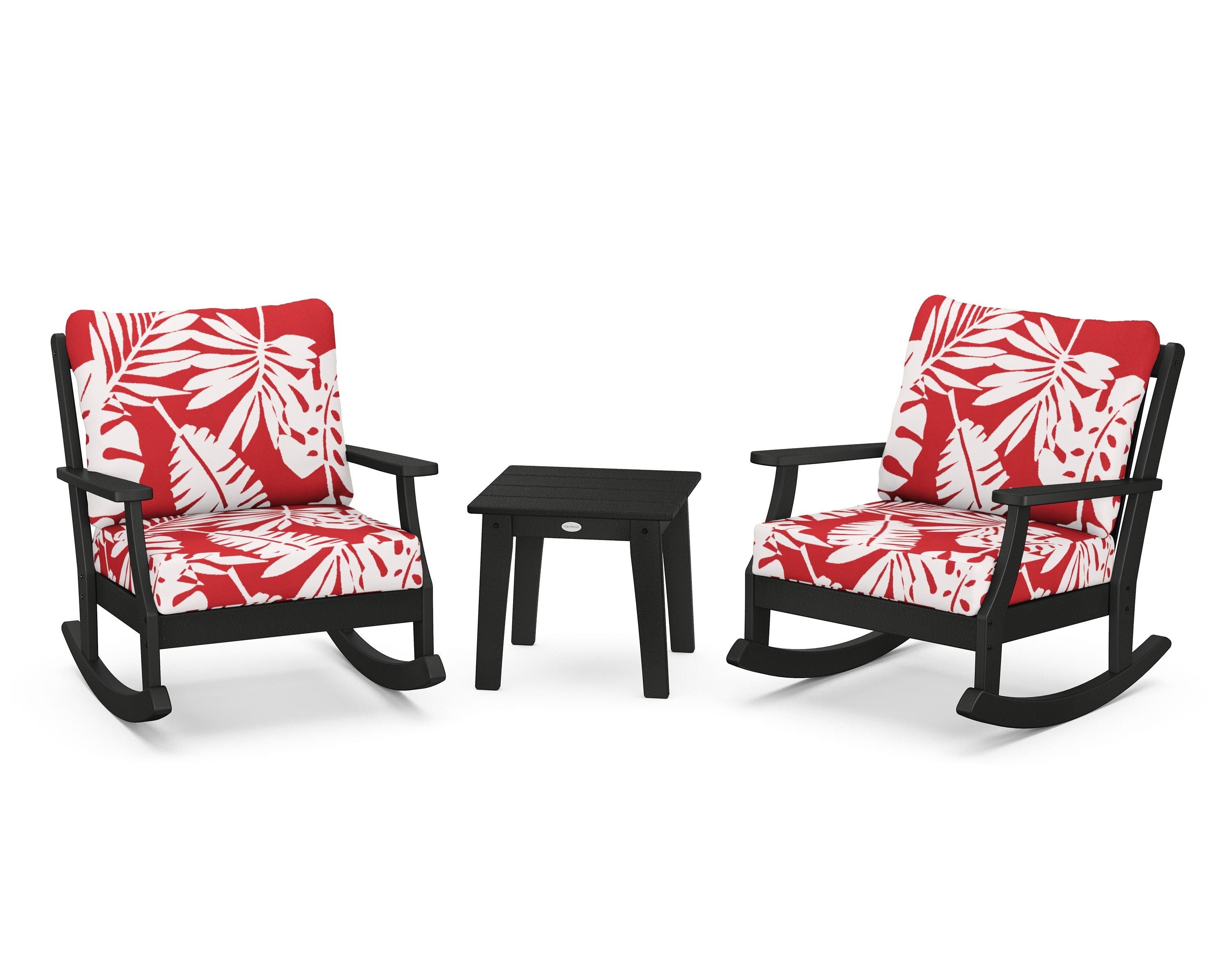POLYWOOD® Braxton 3-Piece Deep Seating Rocker Set in Black / Leaf Crimson