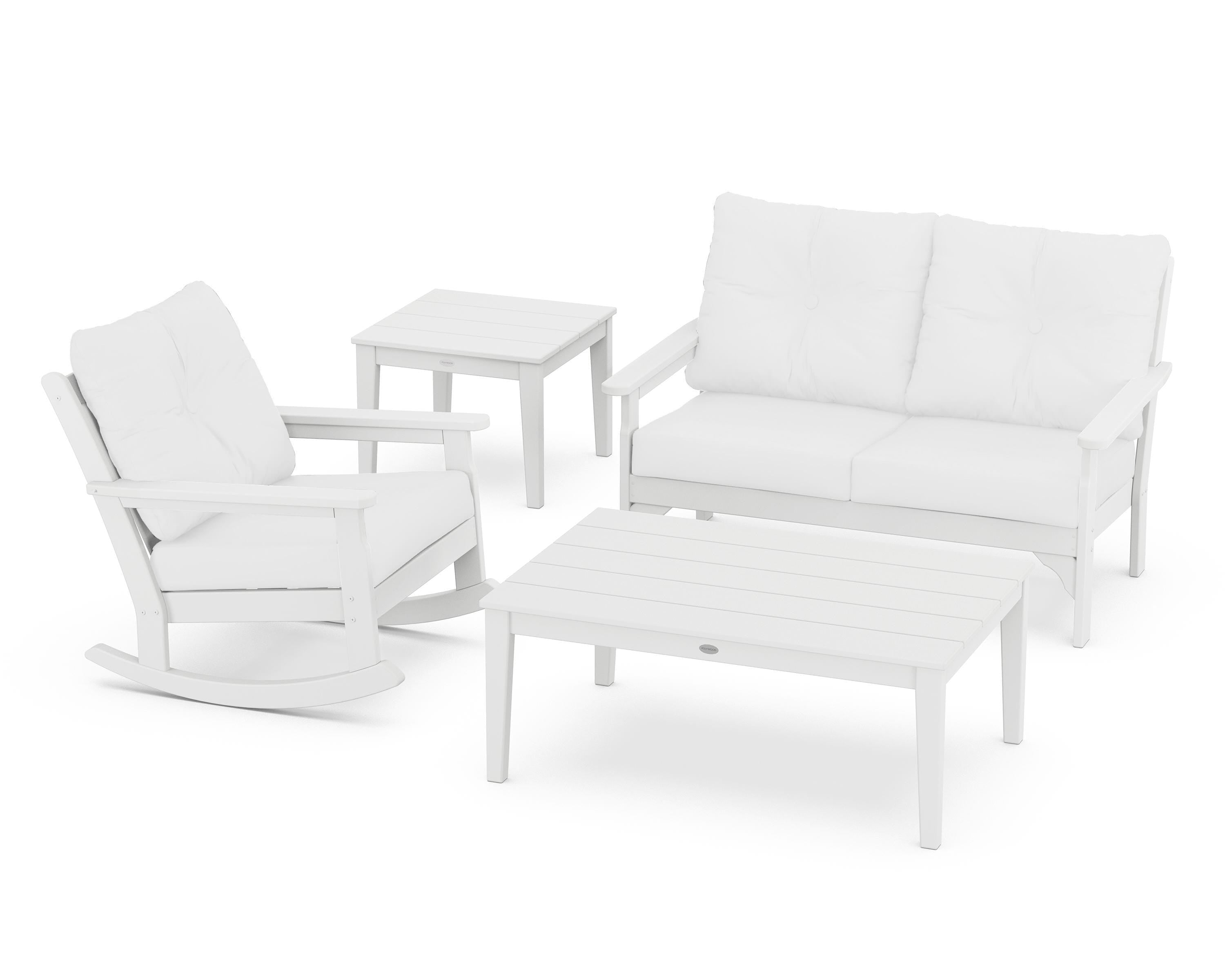 POLYWOOD® Vineyard 4-Piece Deep Seating Rocker Set in White / Natural