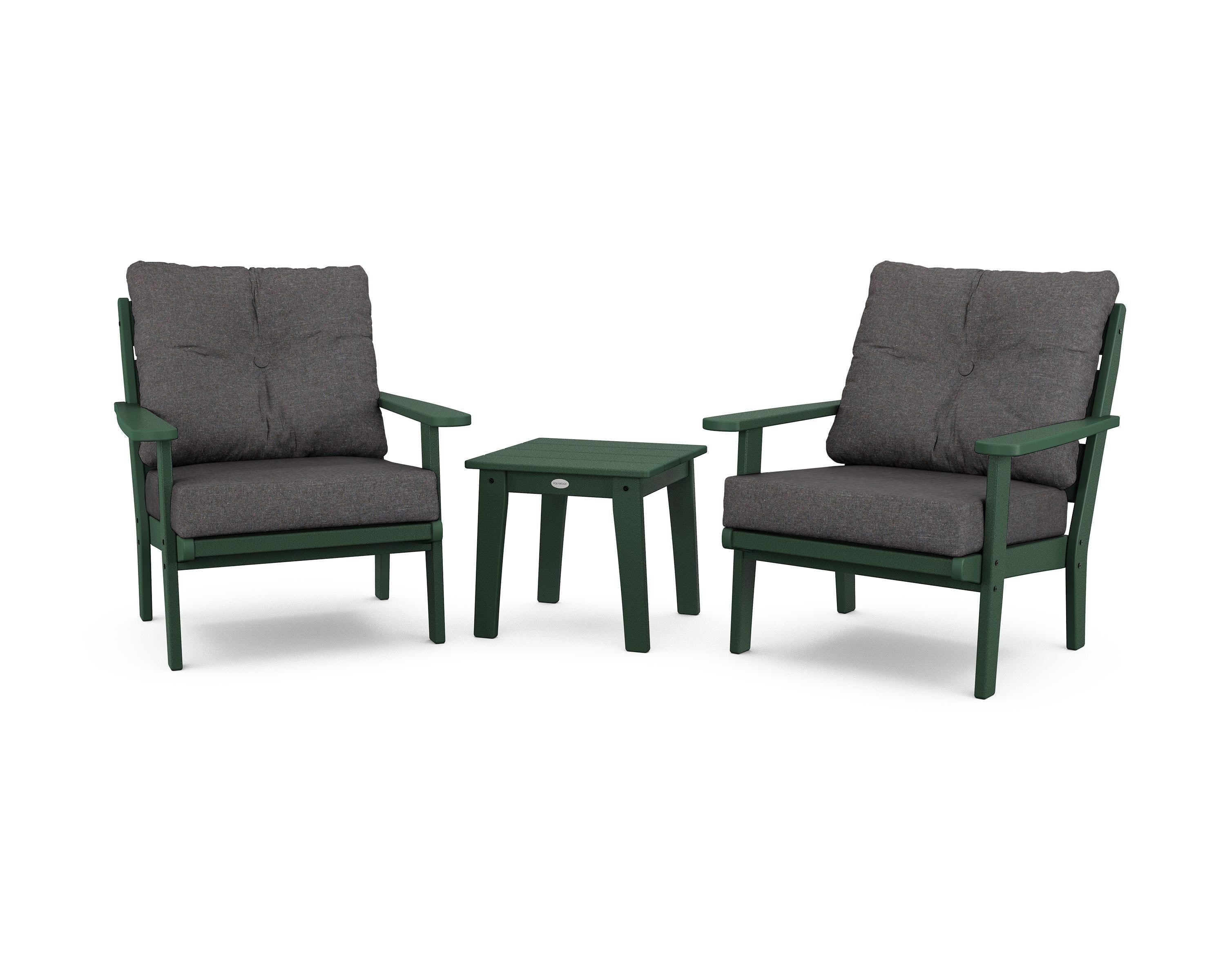 POLYWOOD® Lakeside 3-Piece Deep Seating Chair Set in Green / Ash Charcoal