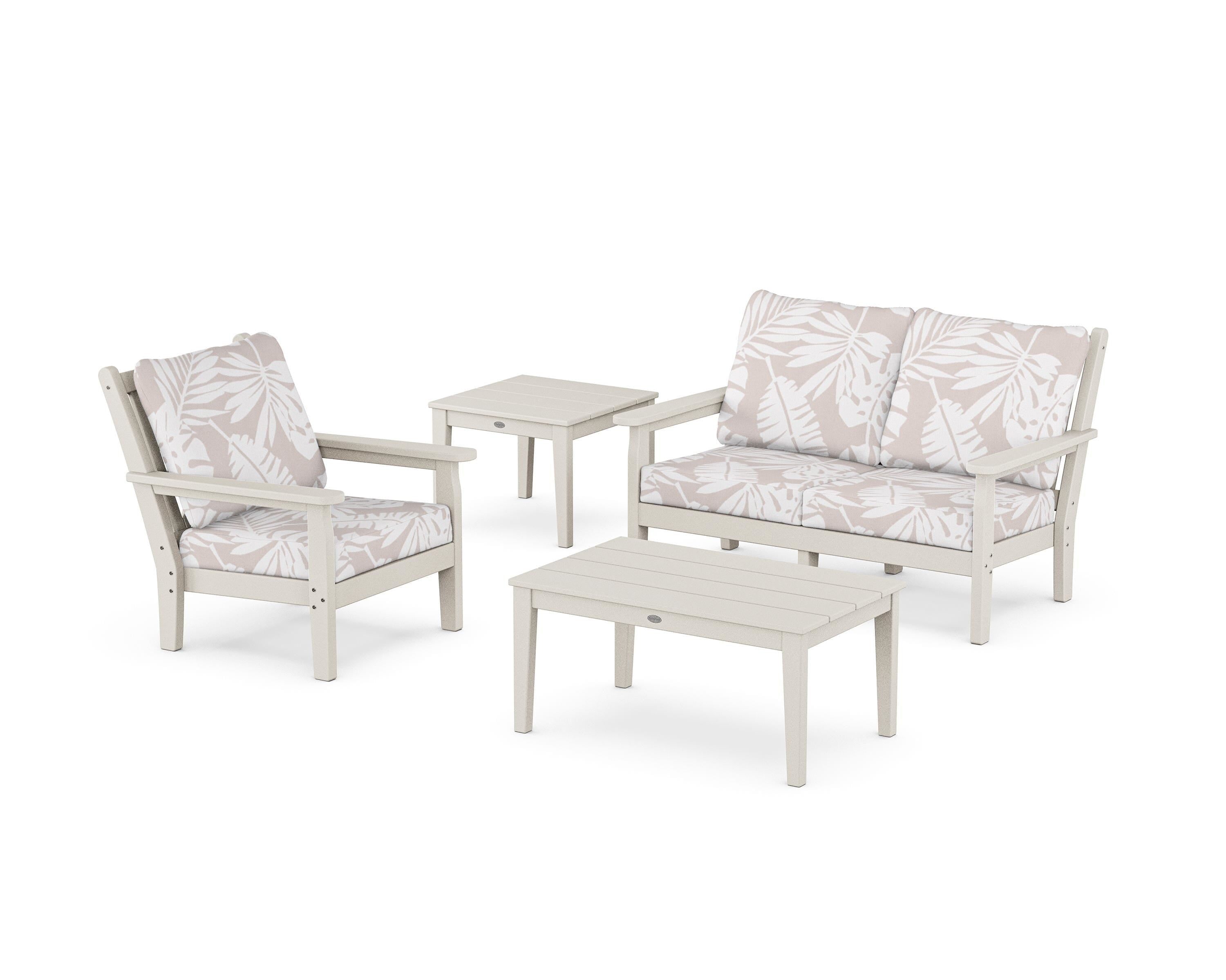 POLYWOOD® Chippendale 4-Piece Deep Seating Set in Sand / Leaf Dune Burlap