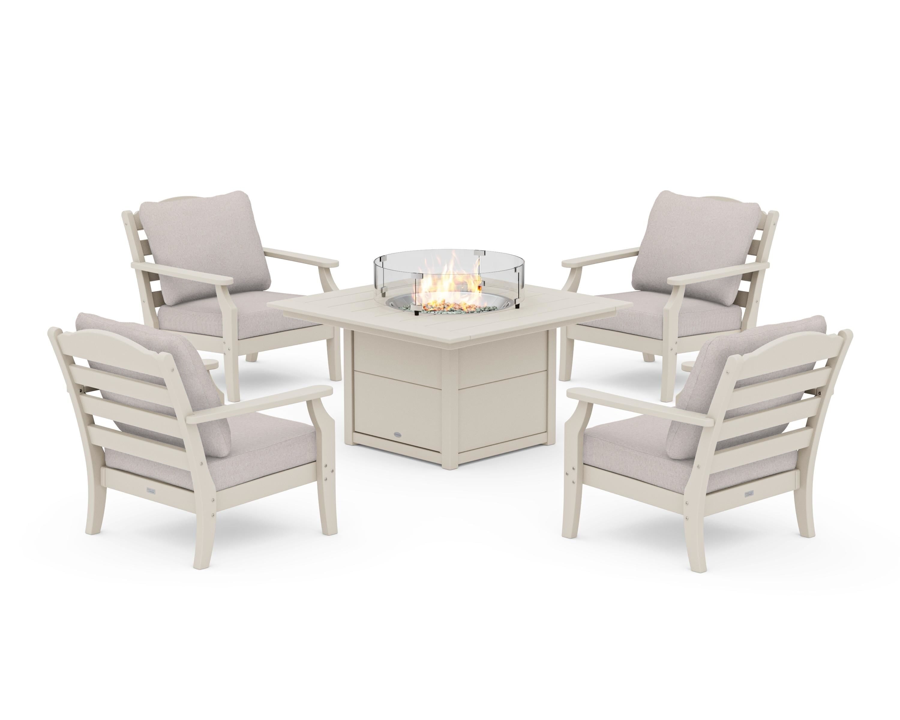 Draper James™ by POLYWOOD® Savannah 5-Piece Deep Seating Set with Fire Pit Table in Sand / Dune Burlap