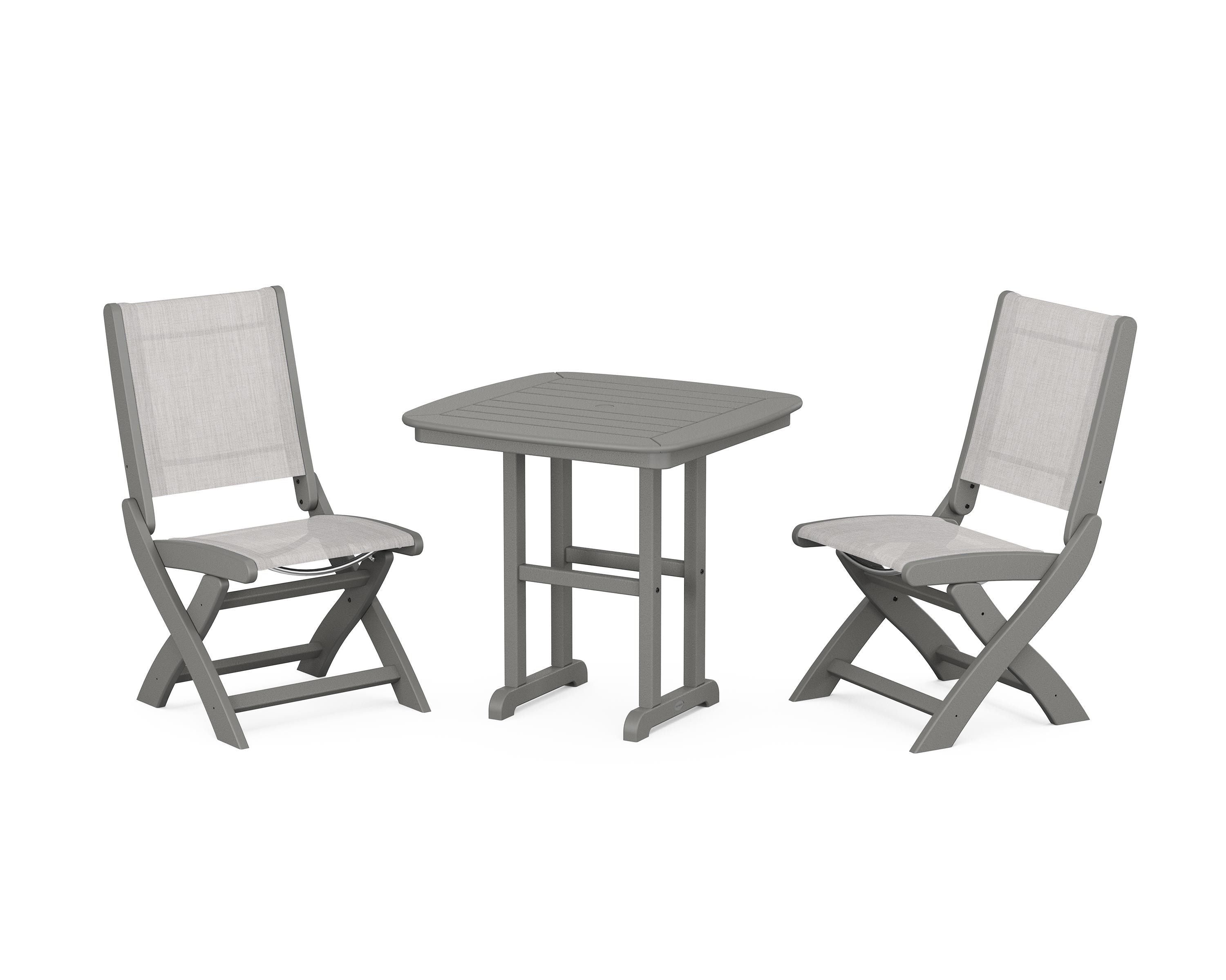 POLYWOOD® Coastal Folding Side Chair 3-Piece Dining Set in Slate Grey / Parchment Sling