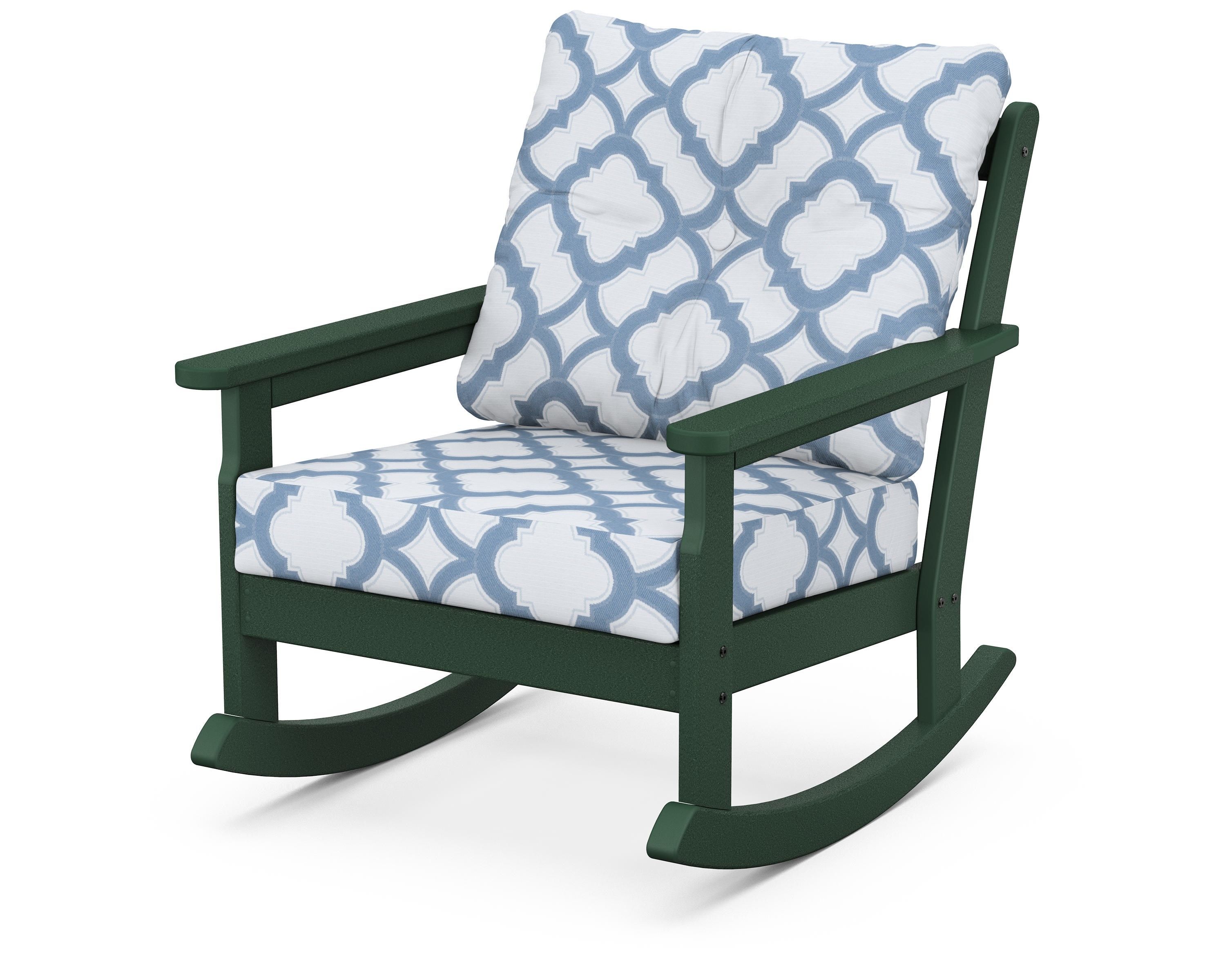 POLYWOOD® Vineyard Deep Seating Rocking Chair in Green / Trellis Sky Blue