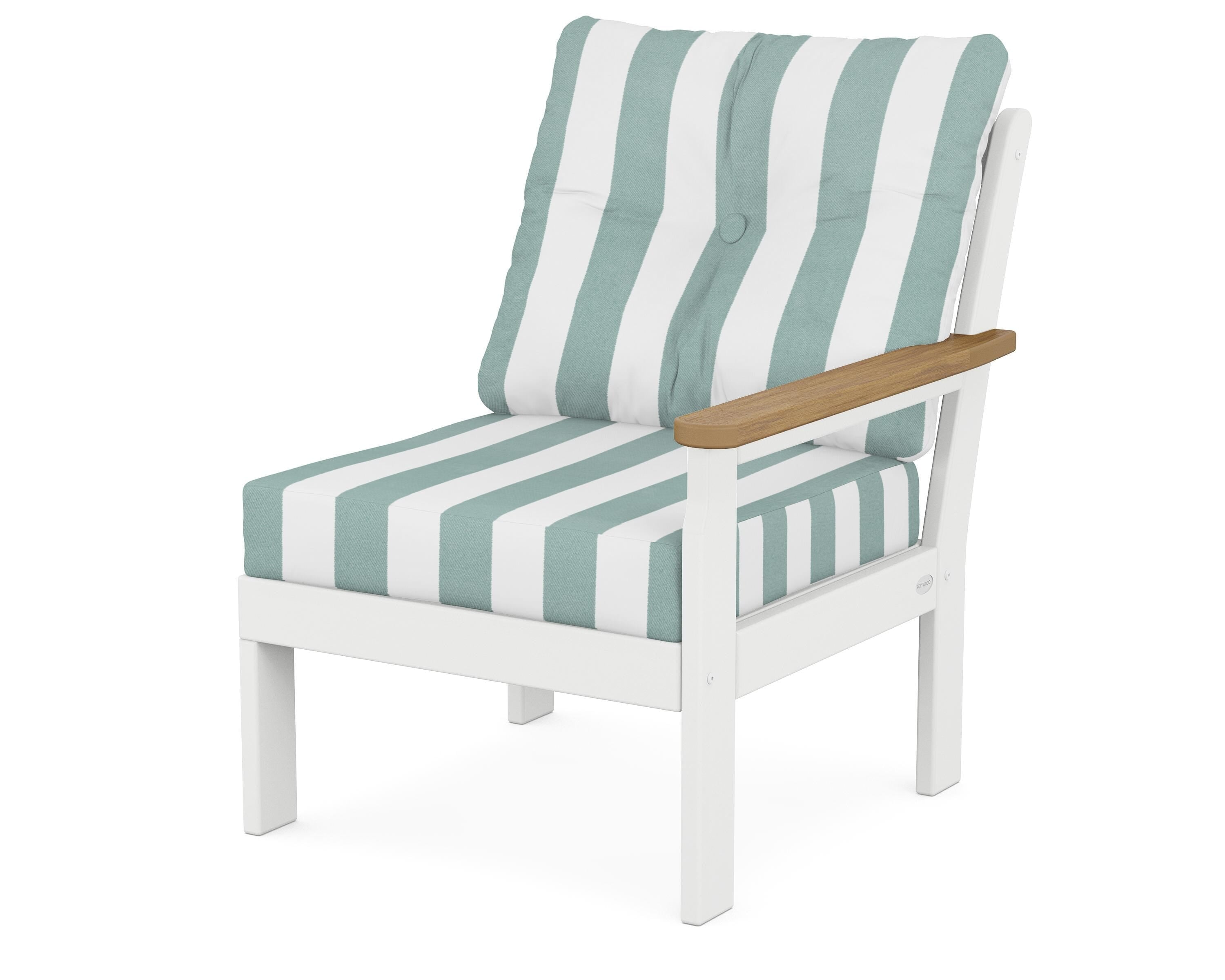 POLYWOOD® Vineyard Modular Right Arm Chair in White / Natural / Cabana Stripe Glacier Spa