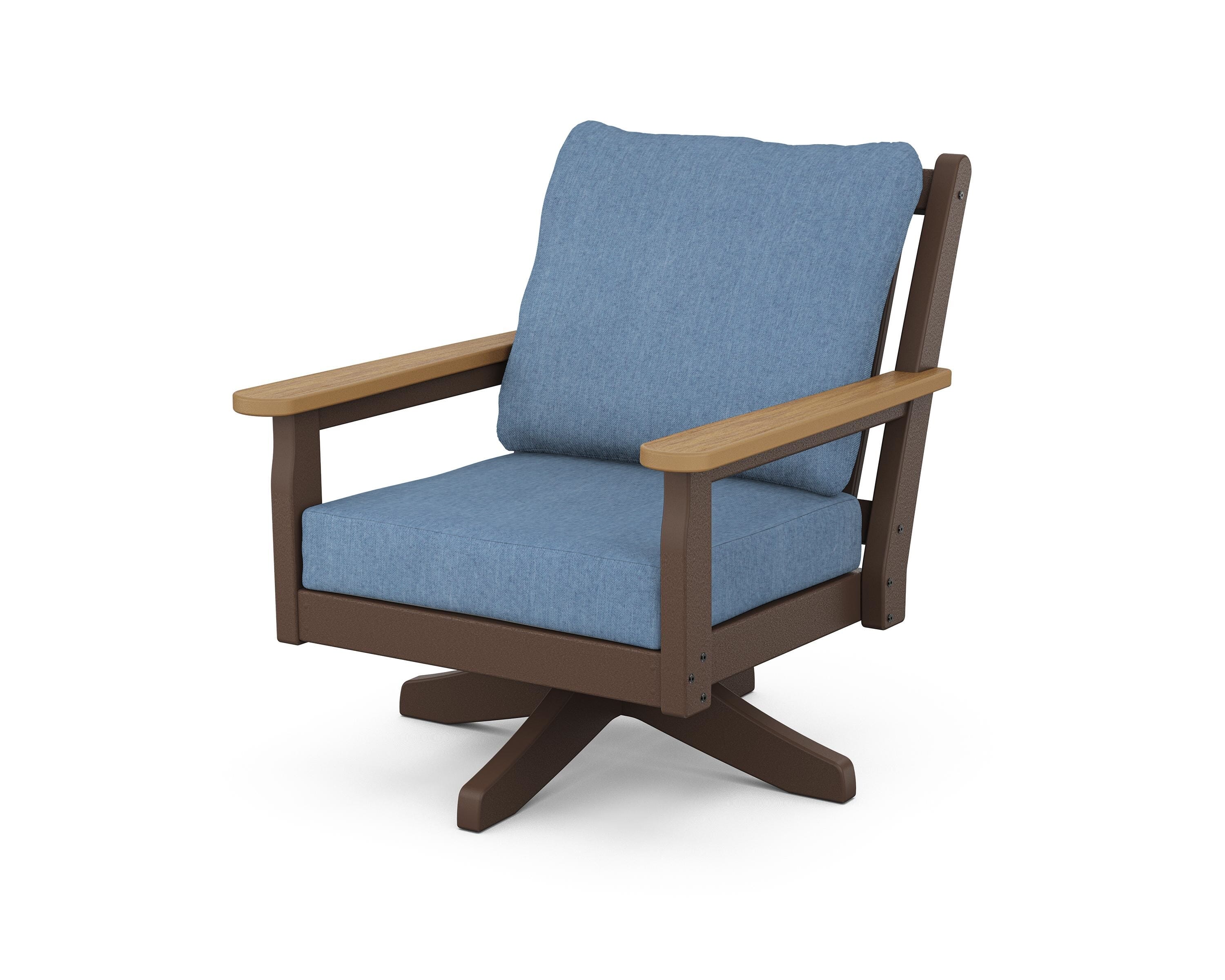 POLYWOOD® Chippendale Deep Seating Swivel Chair in Mahogany / Natural / Sky Blue