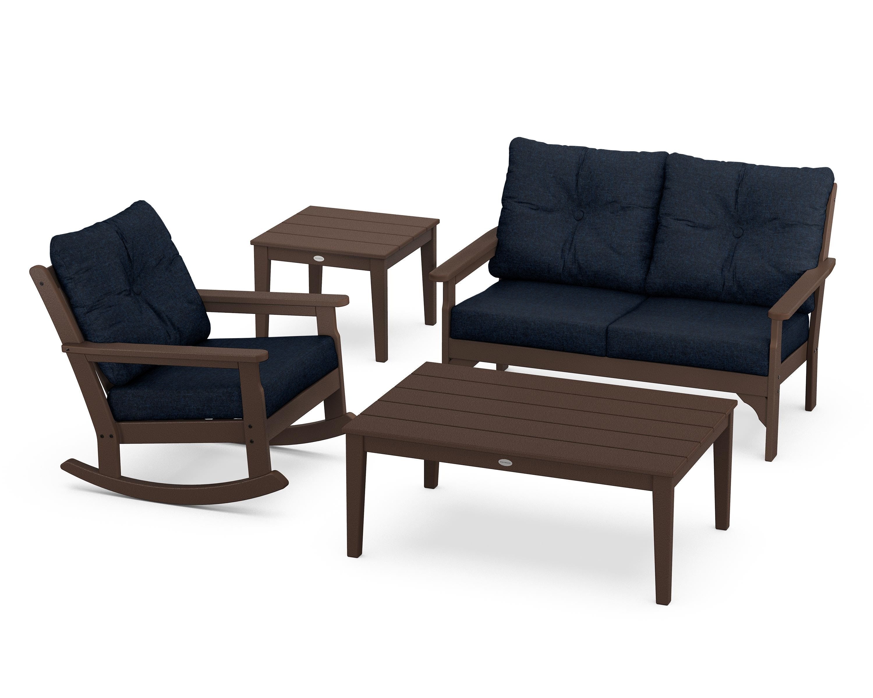 POLYWOOD® Vineyard 4-Piece Deep Seating Rocker Set in Mahogany / Marine Indigo