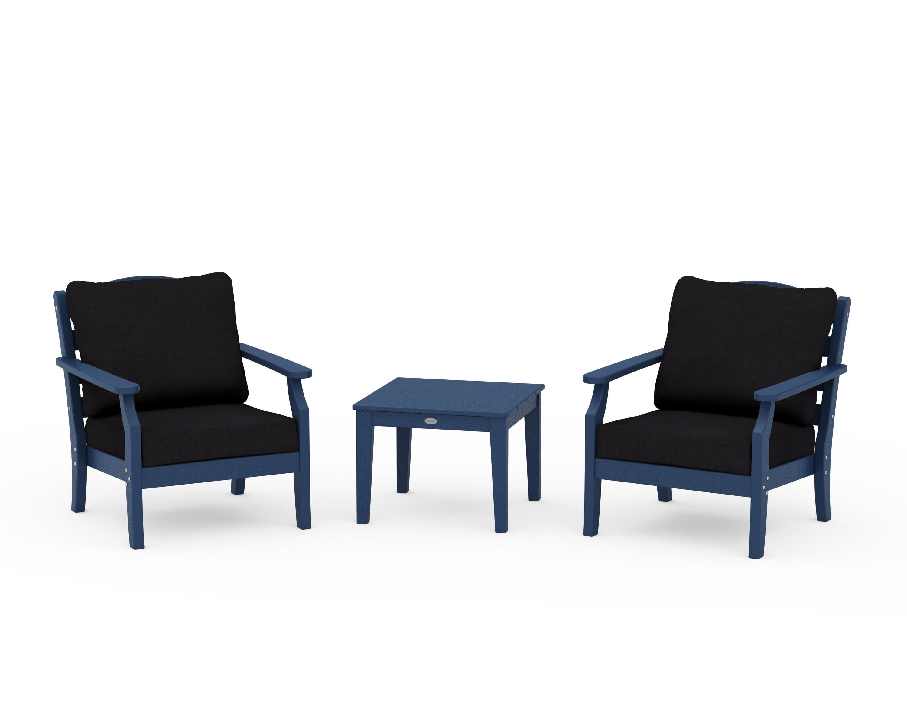 Draper James™ by POLYWOOD® Savannah 3-Piece Deep Seating Set in Navy / Midnight Linen