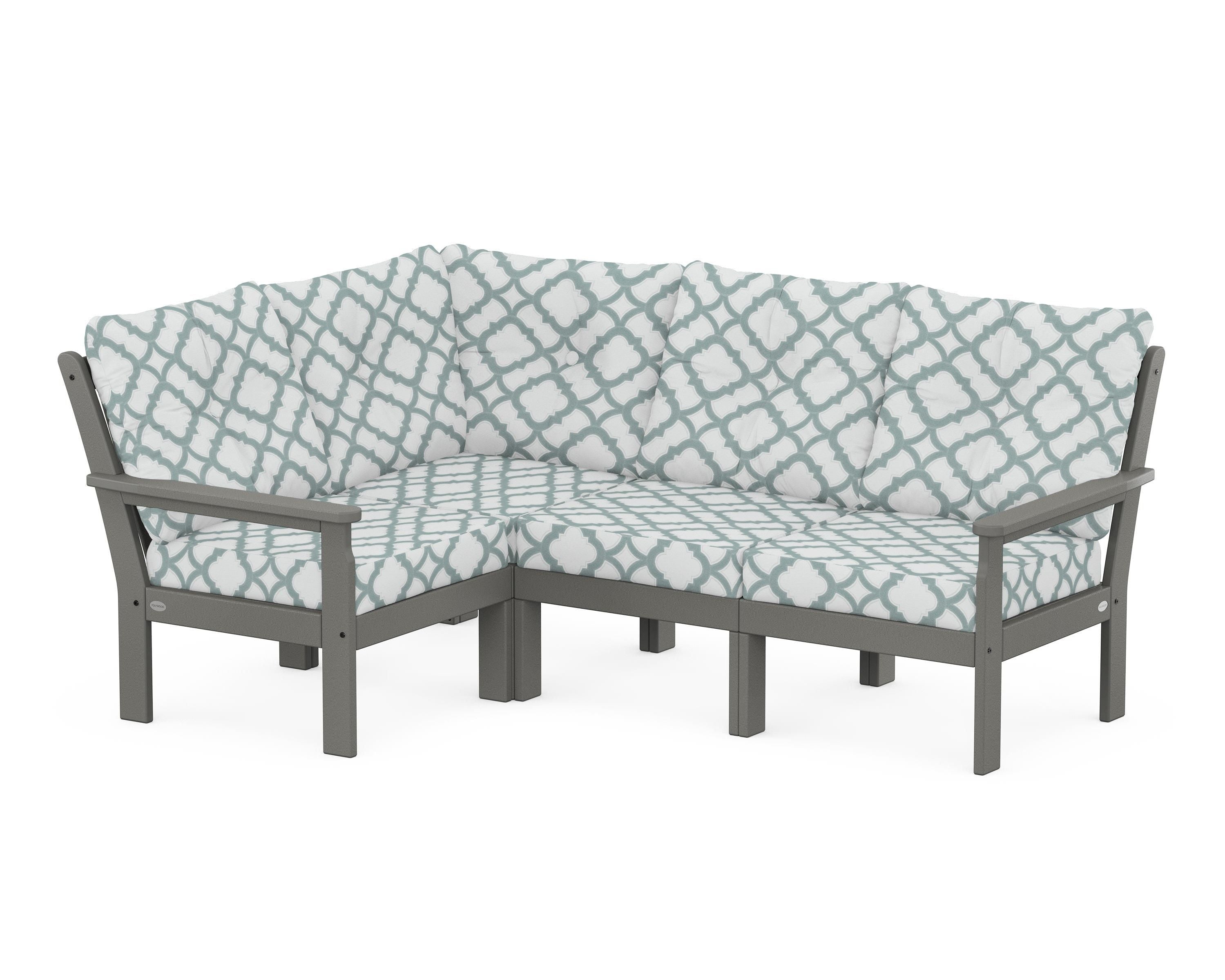 POLYWOOD® Vineyard 4-Piece Sectional in Slate Grey / Trellis Glacier Spa