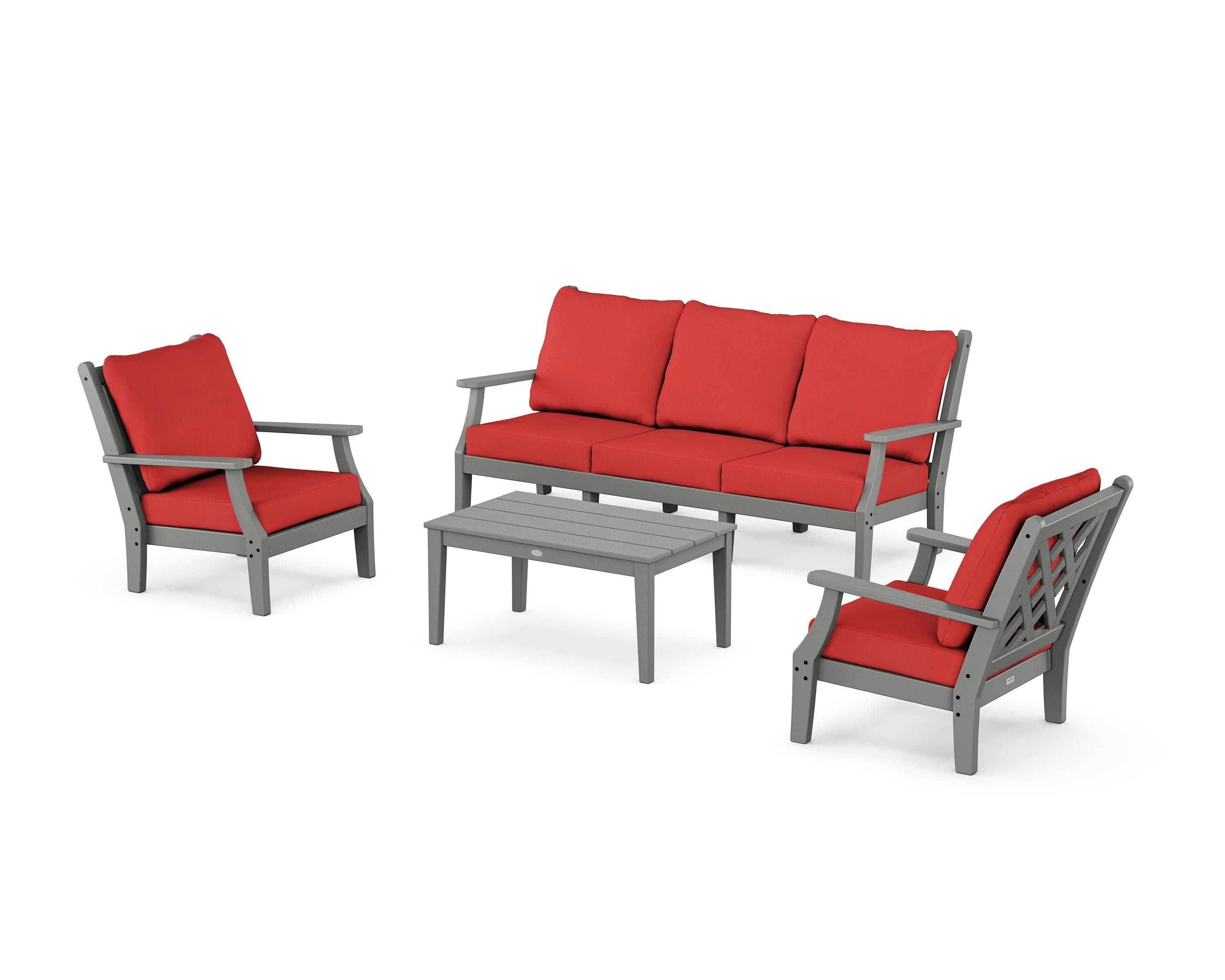 Country Living Wovendale 4-Piece Deep Seating Set with Sofa in Slate Grey / Crimson Linen