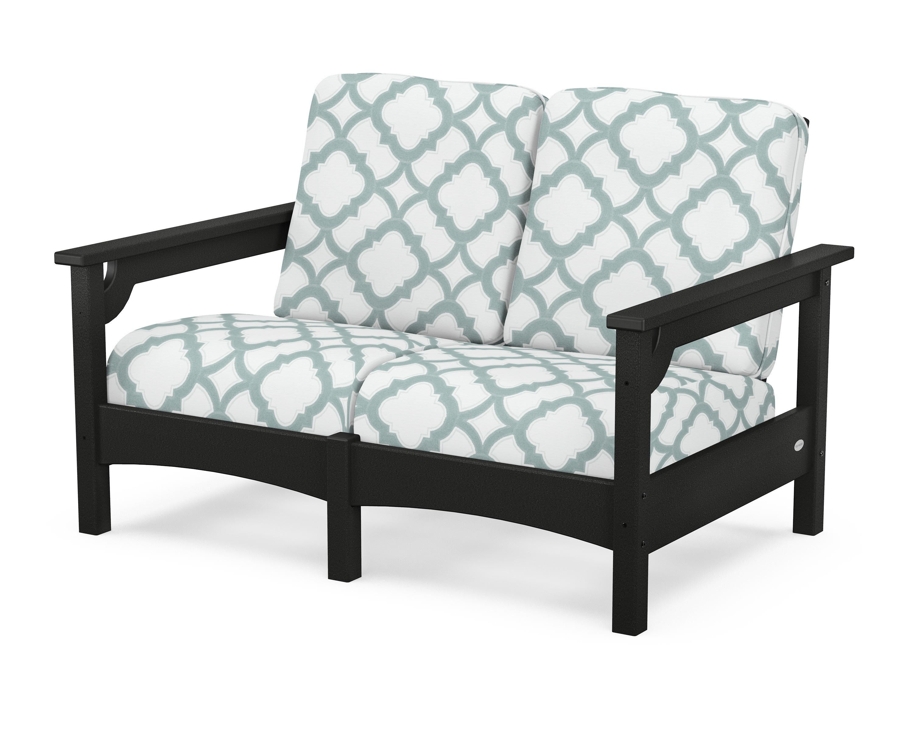 POLYWOOD® Club Loveseat in Black / Trellis Glacier Spa
