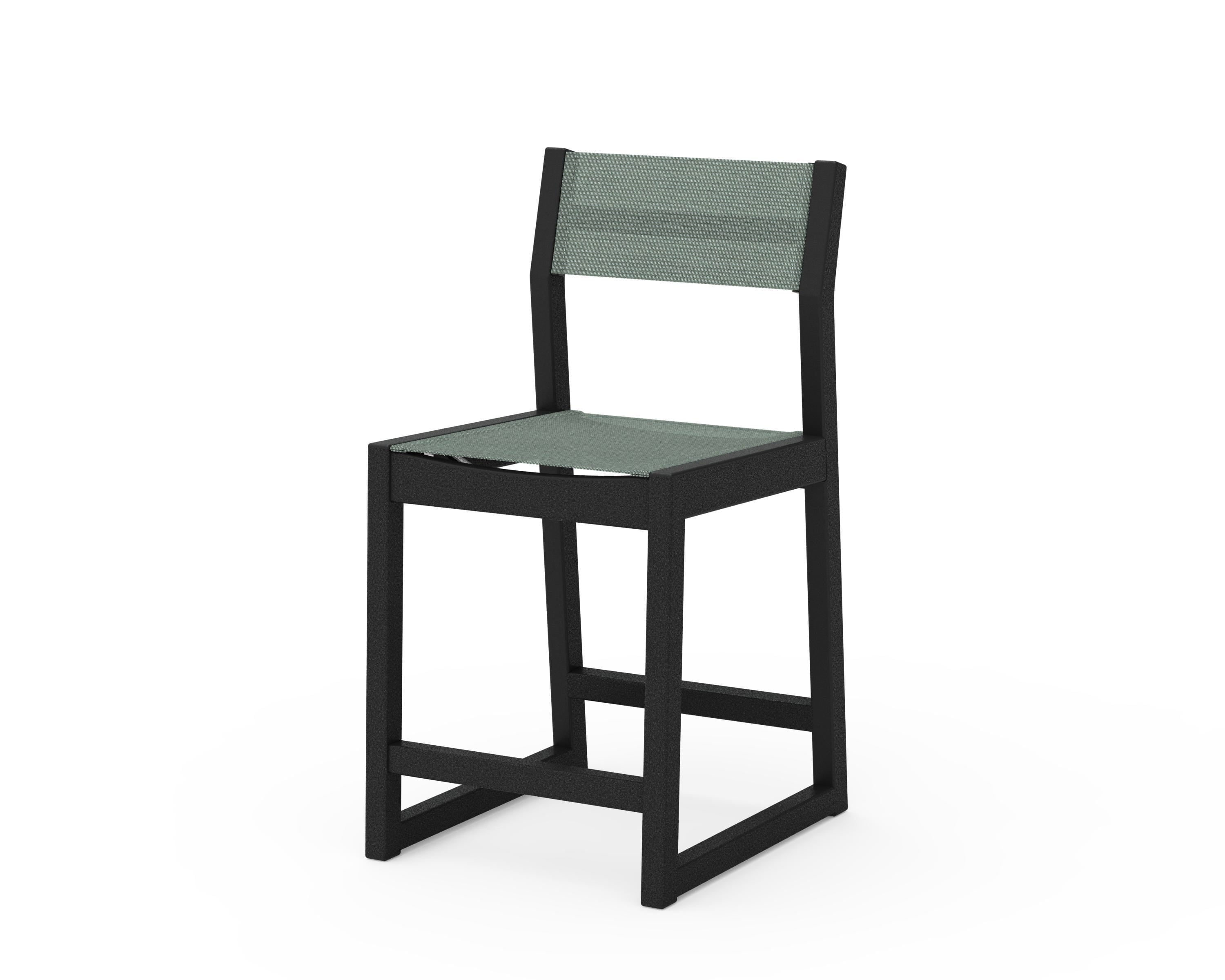 POLYWOOD® EDGE Sling Counter Side Chair in Black / Dupioni Sea Mist Sling