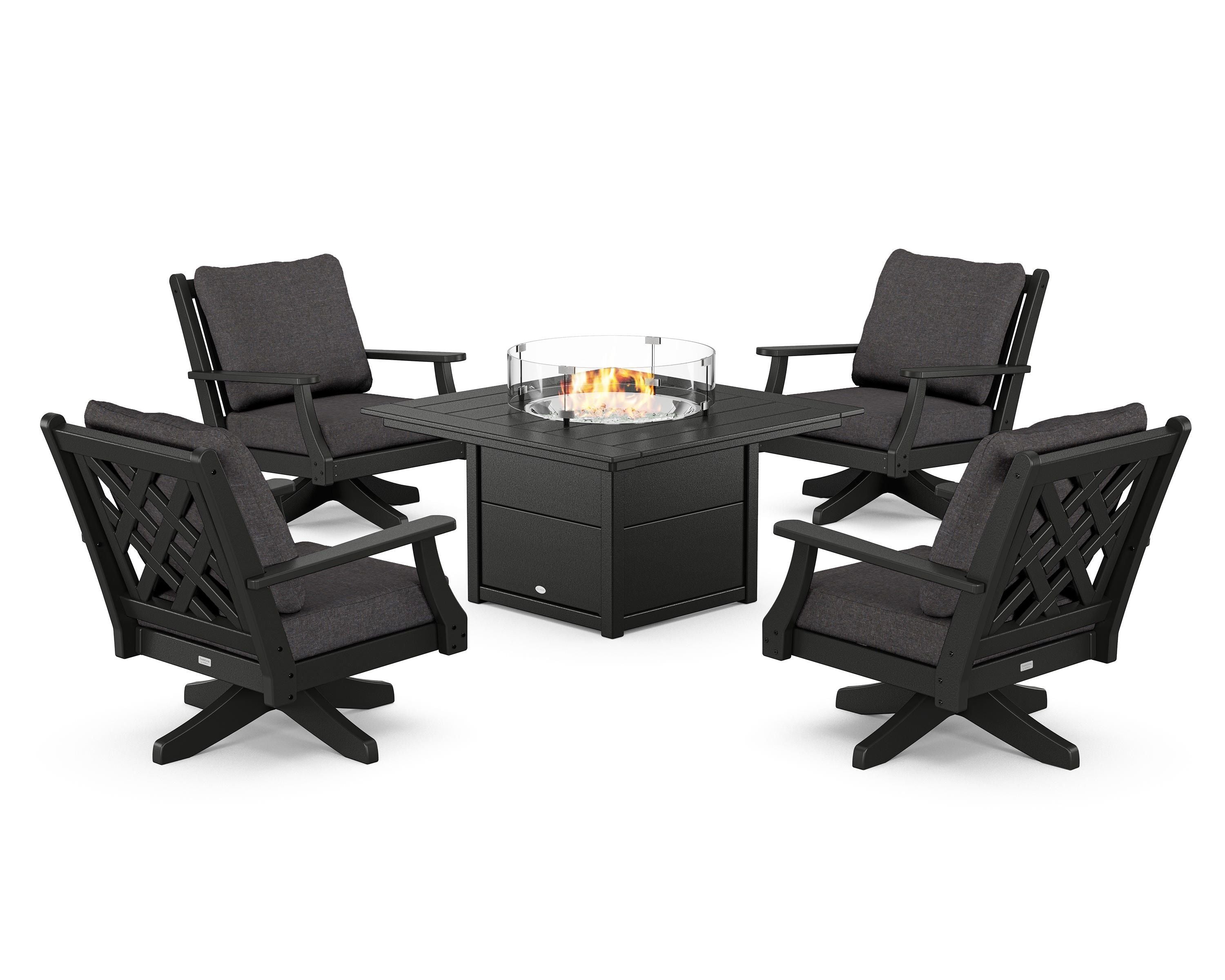 Country Living Wovendale 5-Piece Deep Seating Swivel Conversation Set with Fire Pit Table in Black / Ash Charcoal
