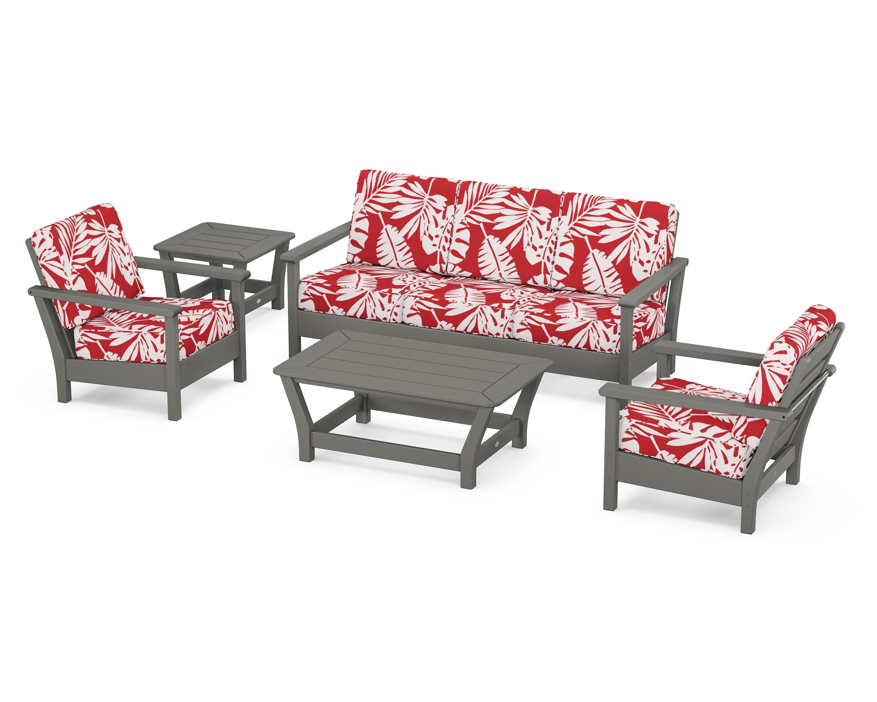 POLYWOOD® Harbour 5-Piece Deep Seating Set in Slate Grey / Leaf Crimson