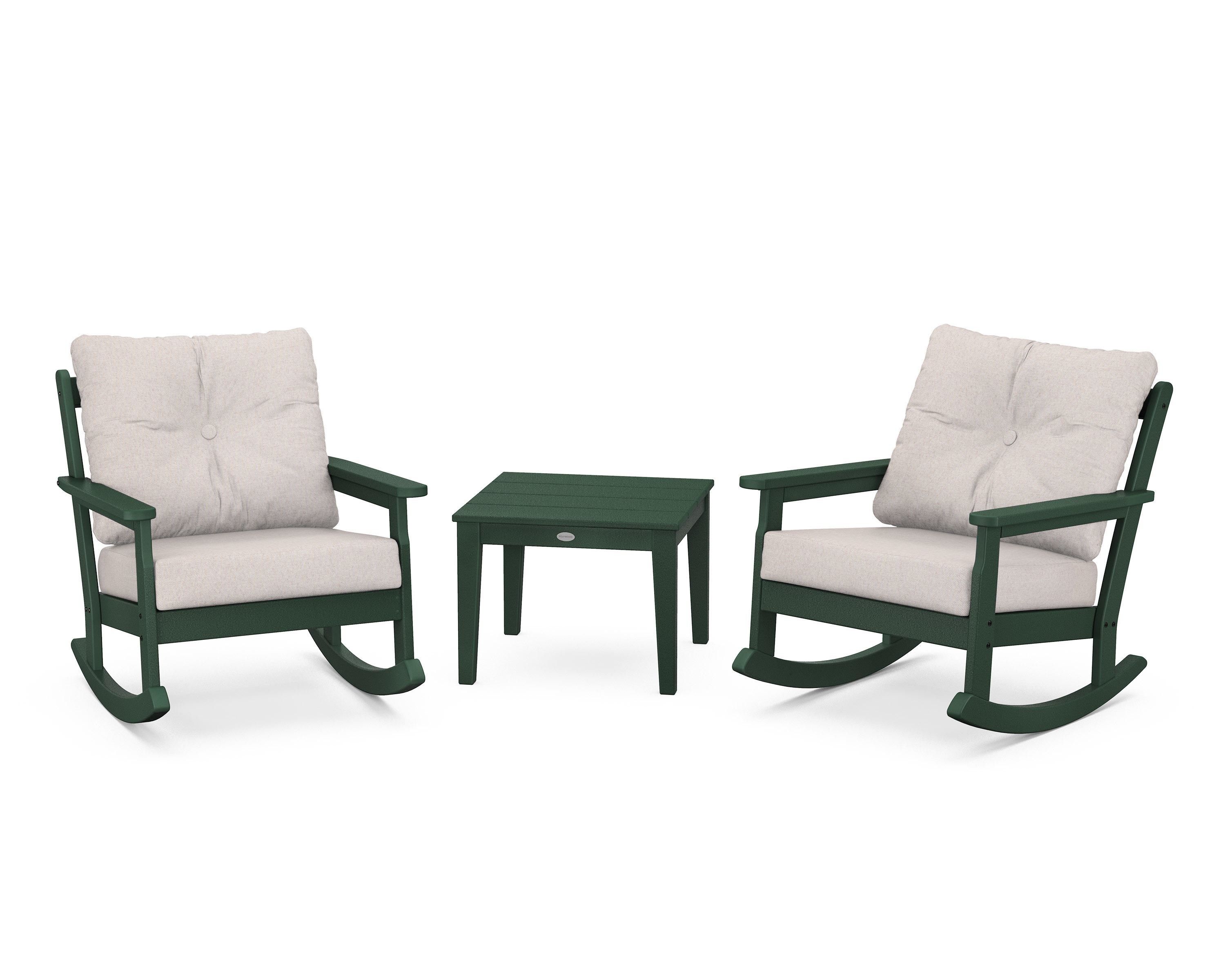POLYWOOD® Vineyard 3-Piece Deep Seating Rocker Set in Green / Dune Burlap
