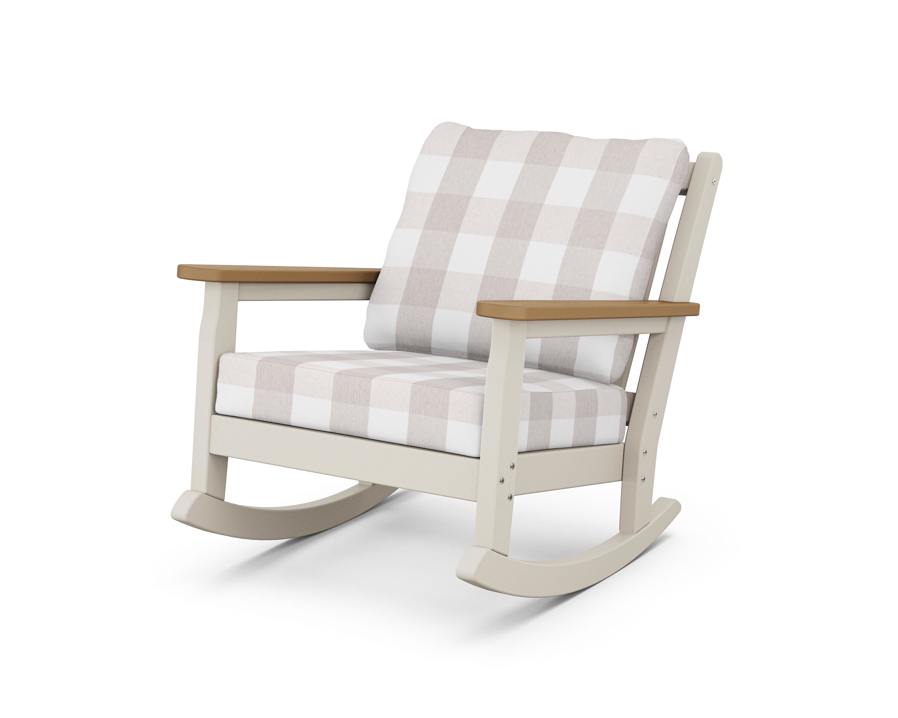 POLYWOOD® Chippendale Deep Seating Rocking Chair in Sand / Natural / Buffalo Plaid Dune Burlap