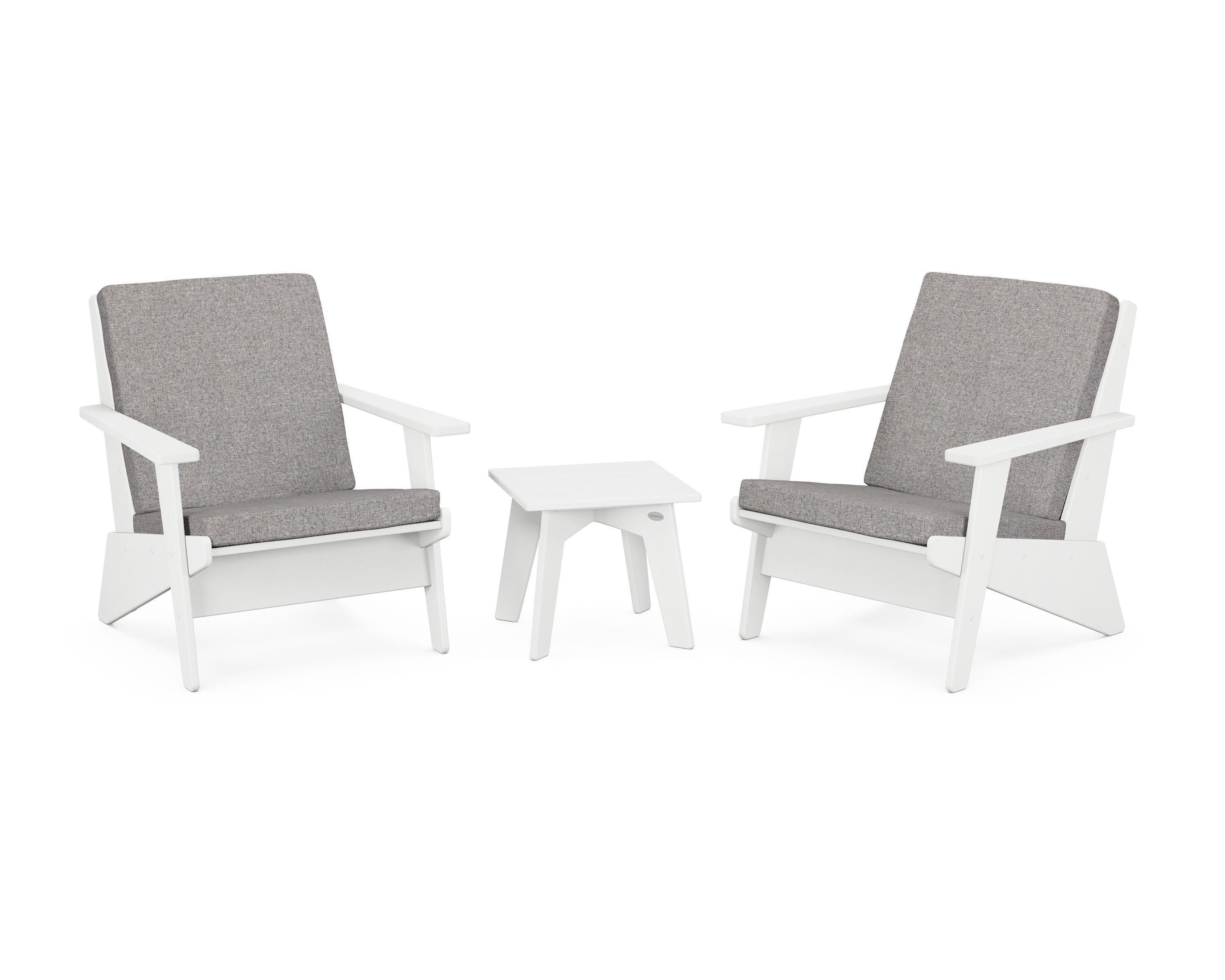 POLYWOOD® Riviera Modern Lounge 3-Piece Set in White / Grey Mist