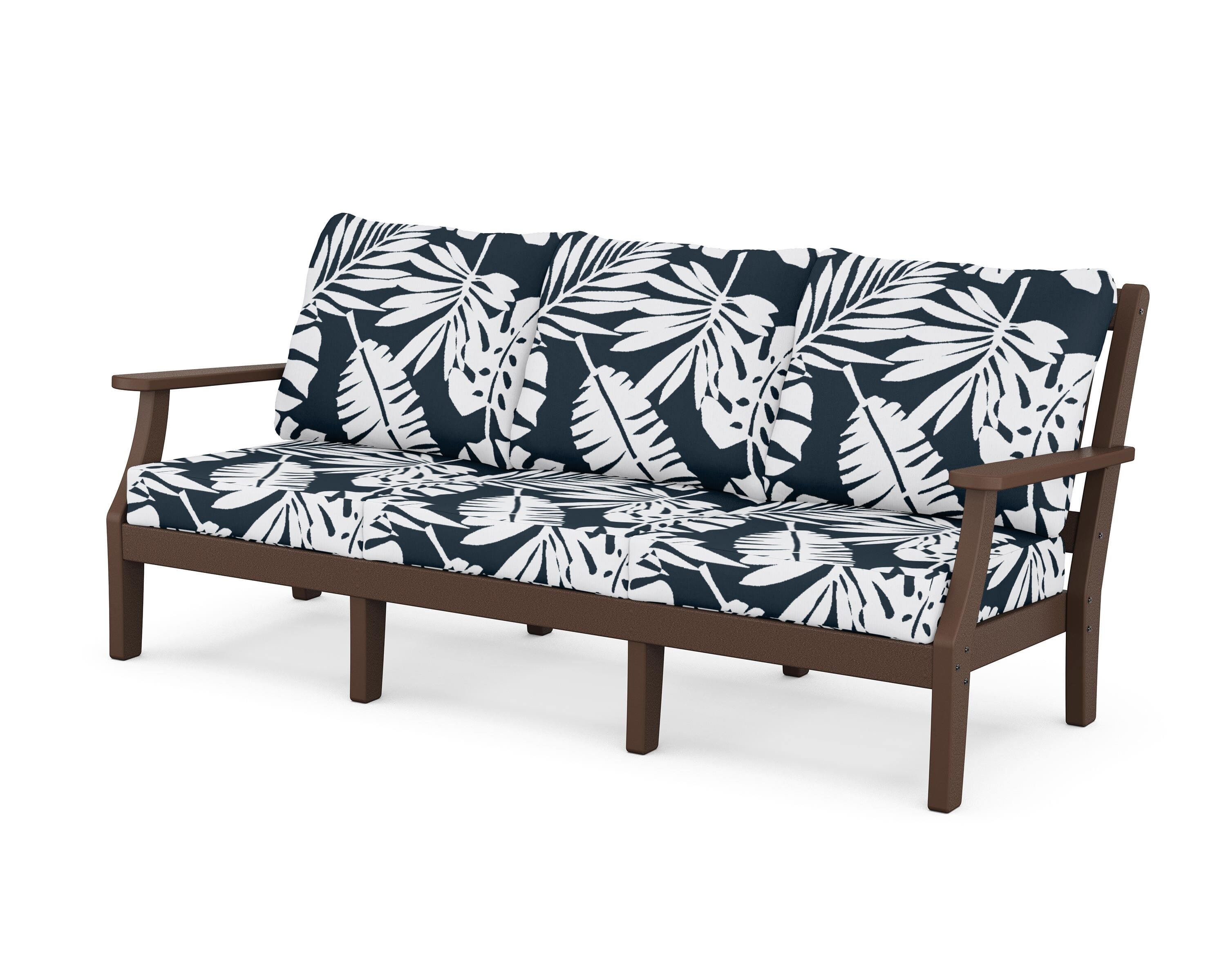 Martha Stewart by POLYWOOD® Chinoiserie Deep Seating Sofa in Mahogany / Leaf Marine Indigo