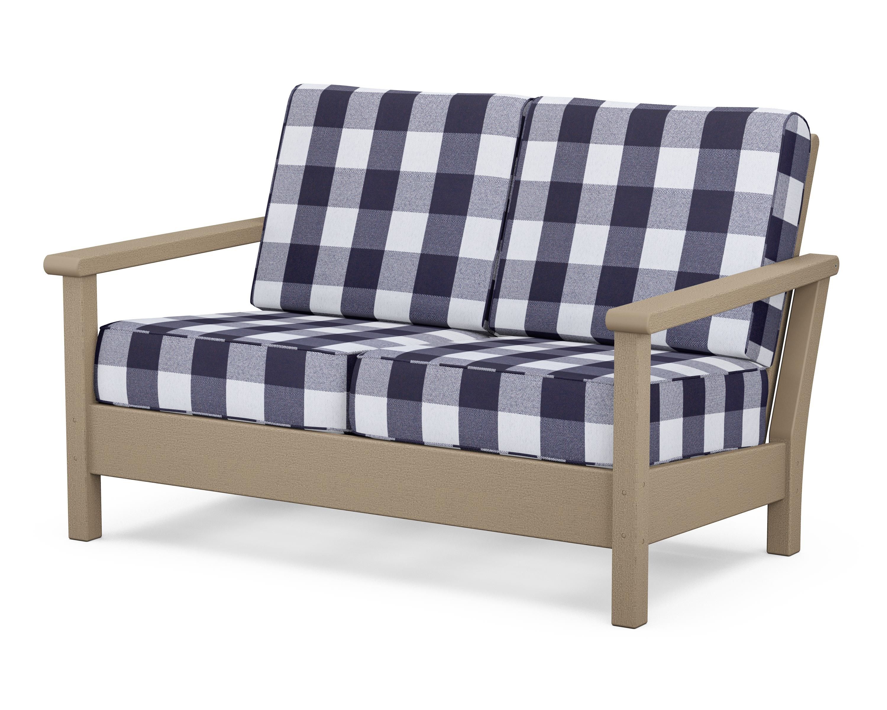 POLYWOOD® Harbour Deep Seating Loveseat in Vintage Sahara / Buffalo Plaid Navy