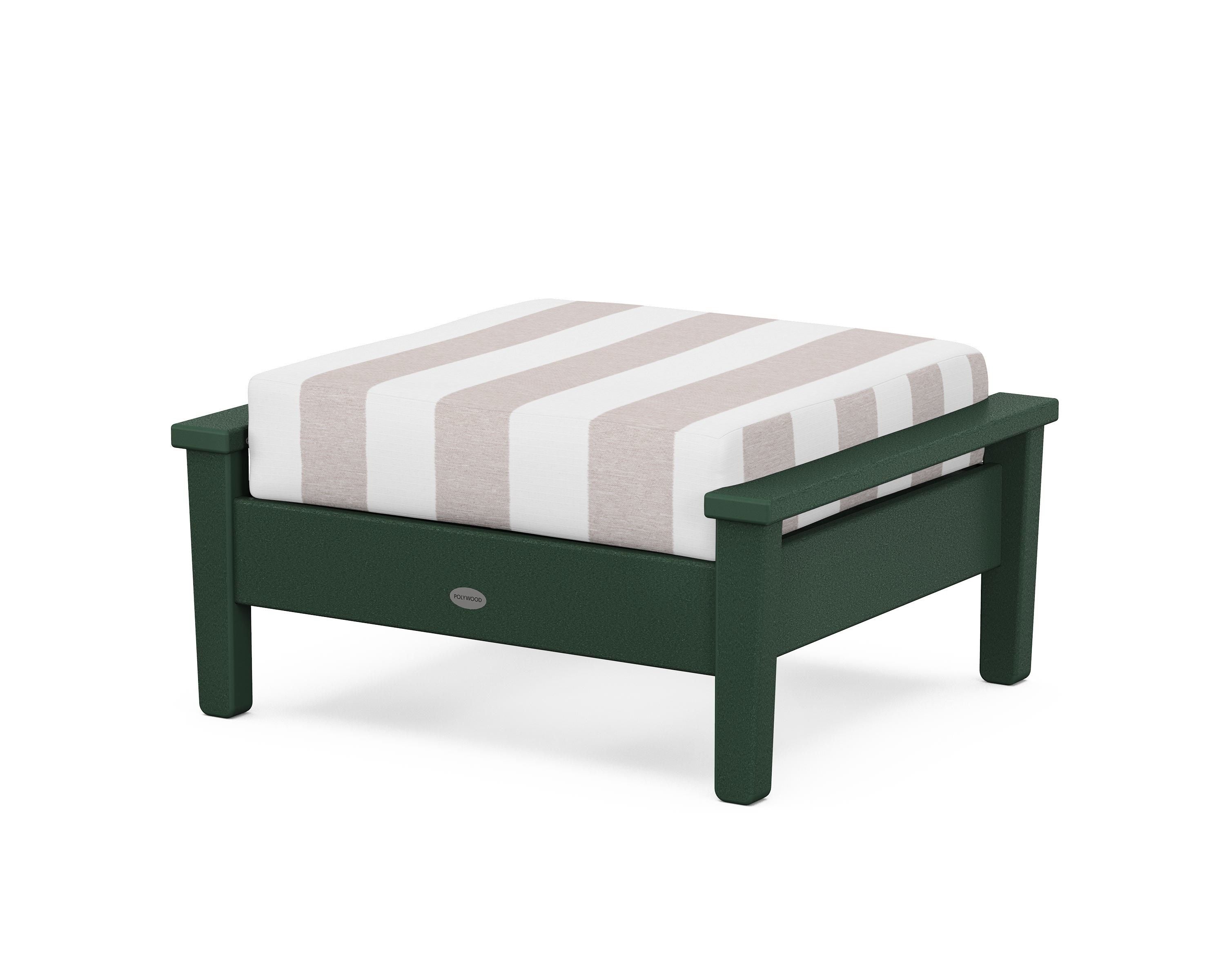 POLYWOOD® Prescott Deep Seating Ottoman in Green / Cabana Stripe Dune Burlap