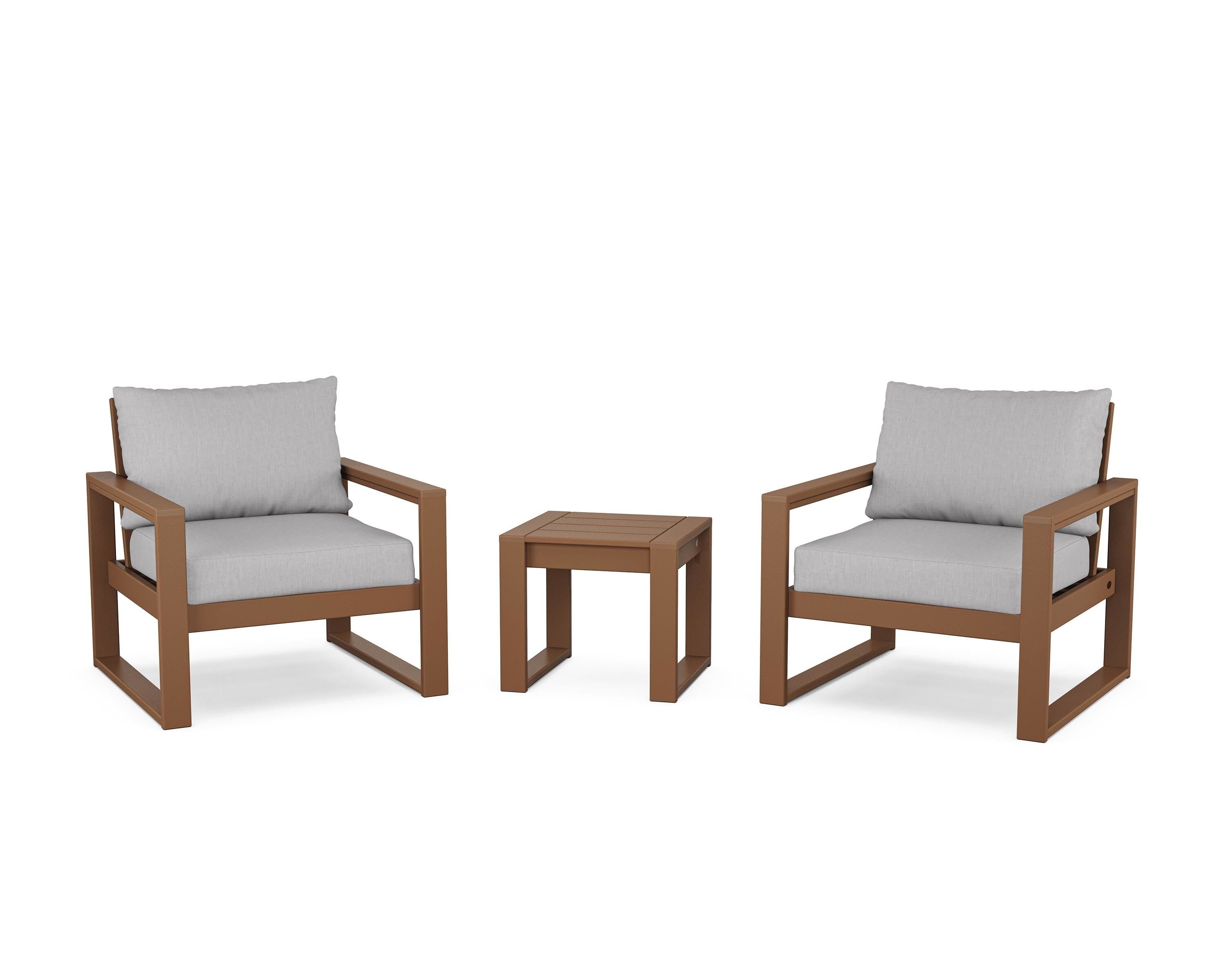 POLYWOOD® EDGE Sectional 3-Piece Deep Seating Set in Teak / Granite