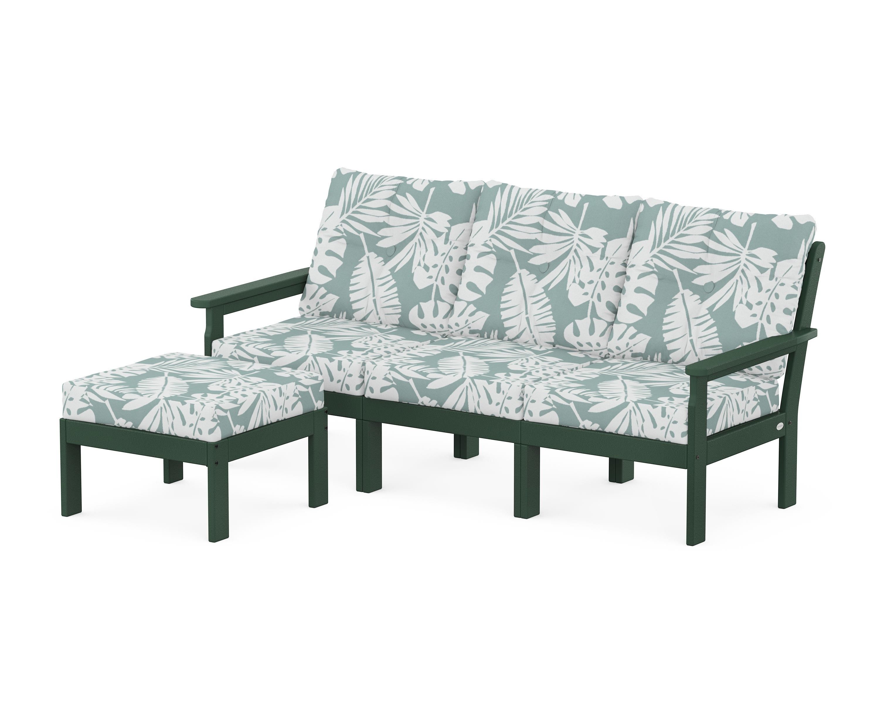POLYWOOD® Vineyard 4-Piece Sectional with Ottoman in Green / Leaf Glacier Spa