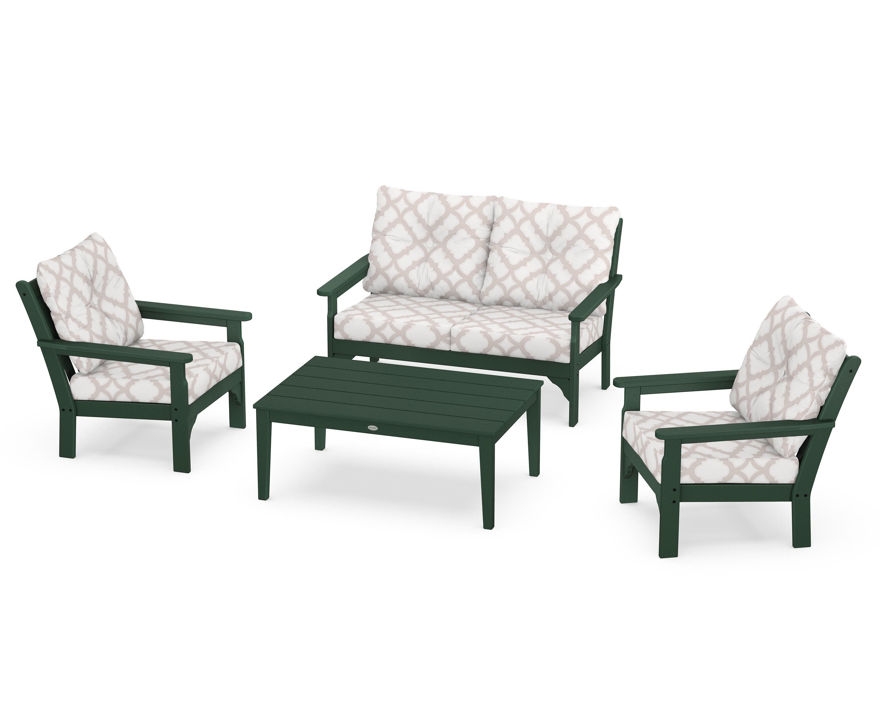 POLYWOOD® Vineyard 4-Piece Deep Seating Set in Green / Trellis Dune Burlap