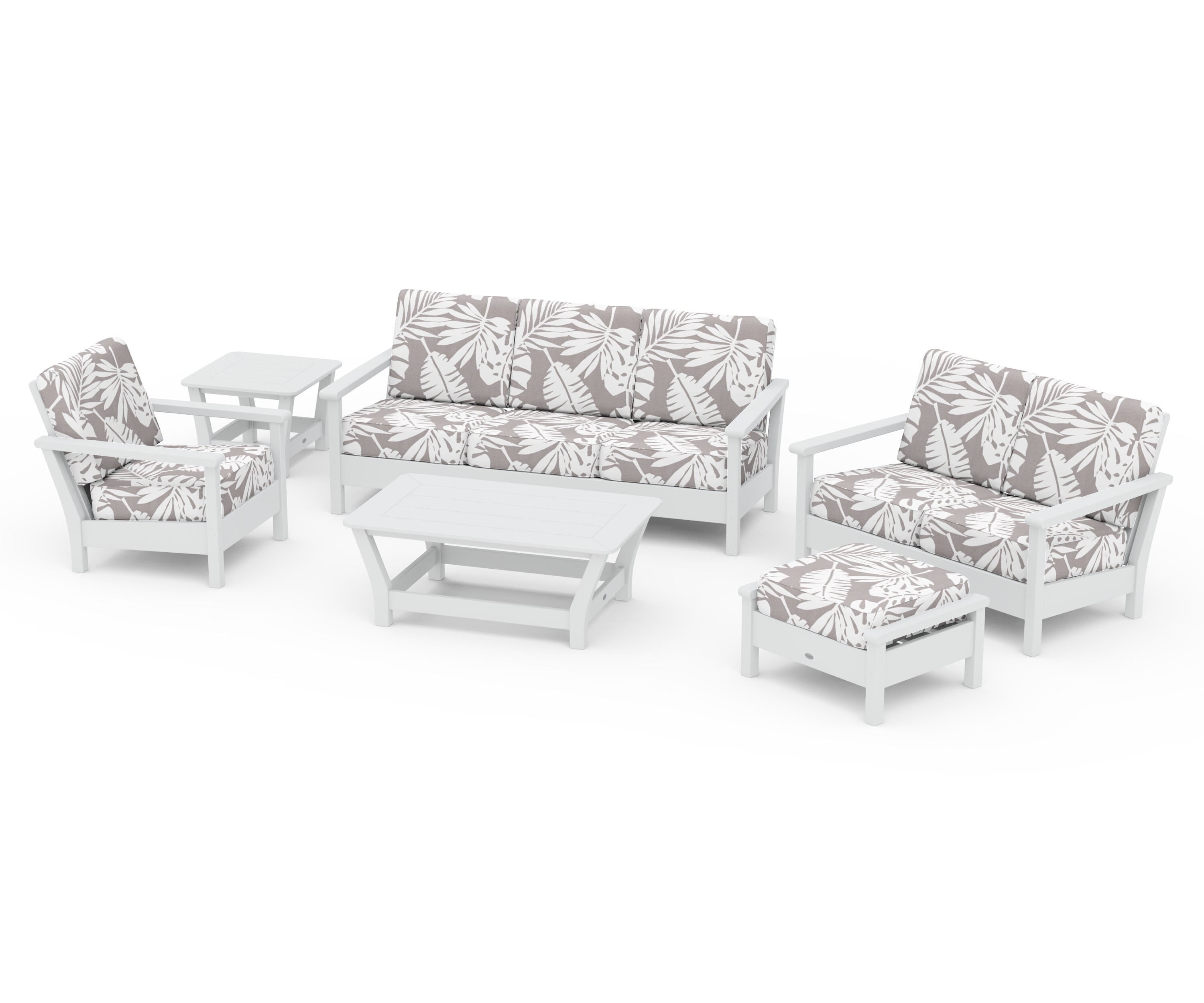 POLYWOOD® Harbour 6-Piece Outdoor Living Set in White / Leaf Grey Mist