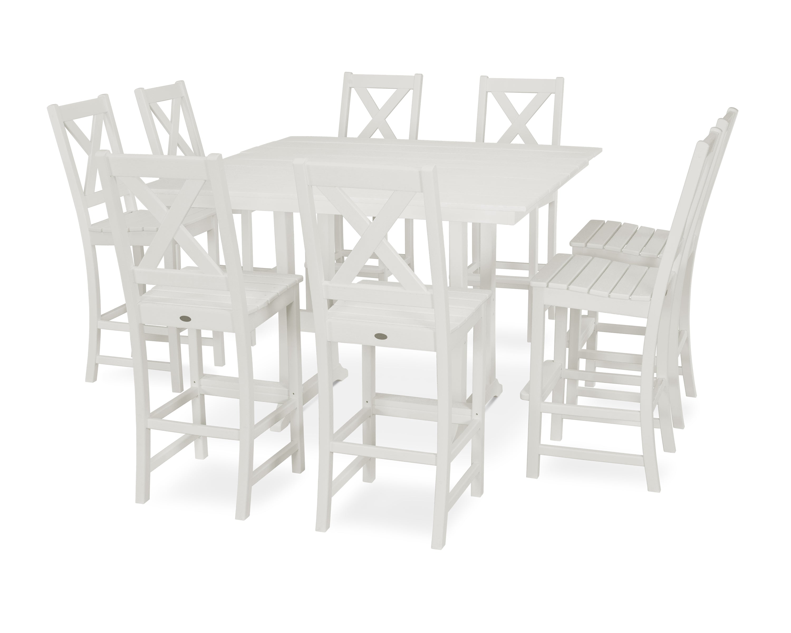 POLYWOOD® Braxton 9-Piece Farmhouse Trestle Bar Set in White