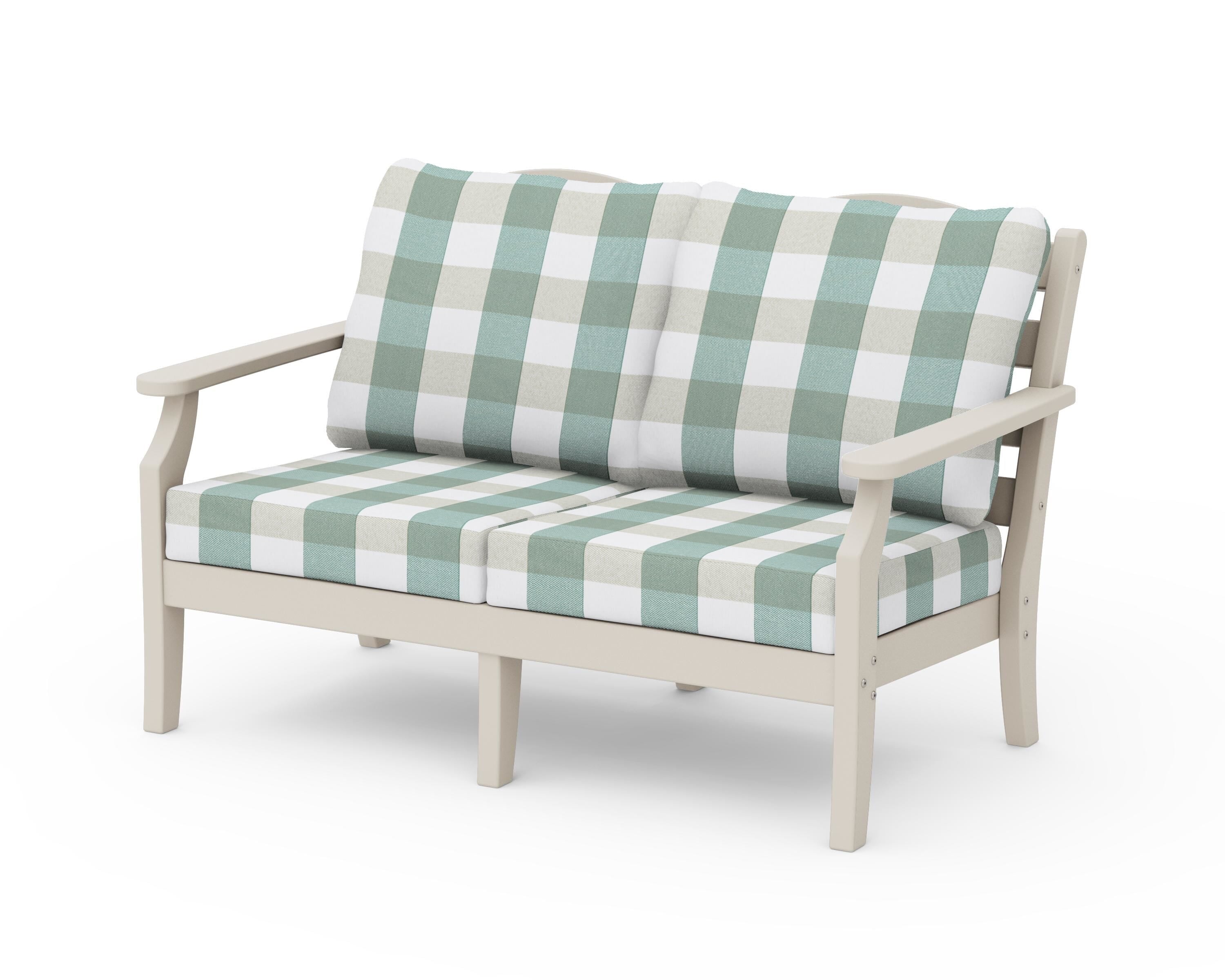 Draper James™ by POLYWOOD® Savannah Deep Seating Loveseat in Sand / Buffalo Plaid Glacier Spa