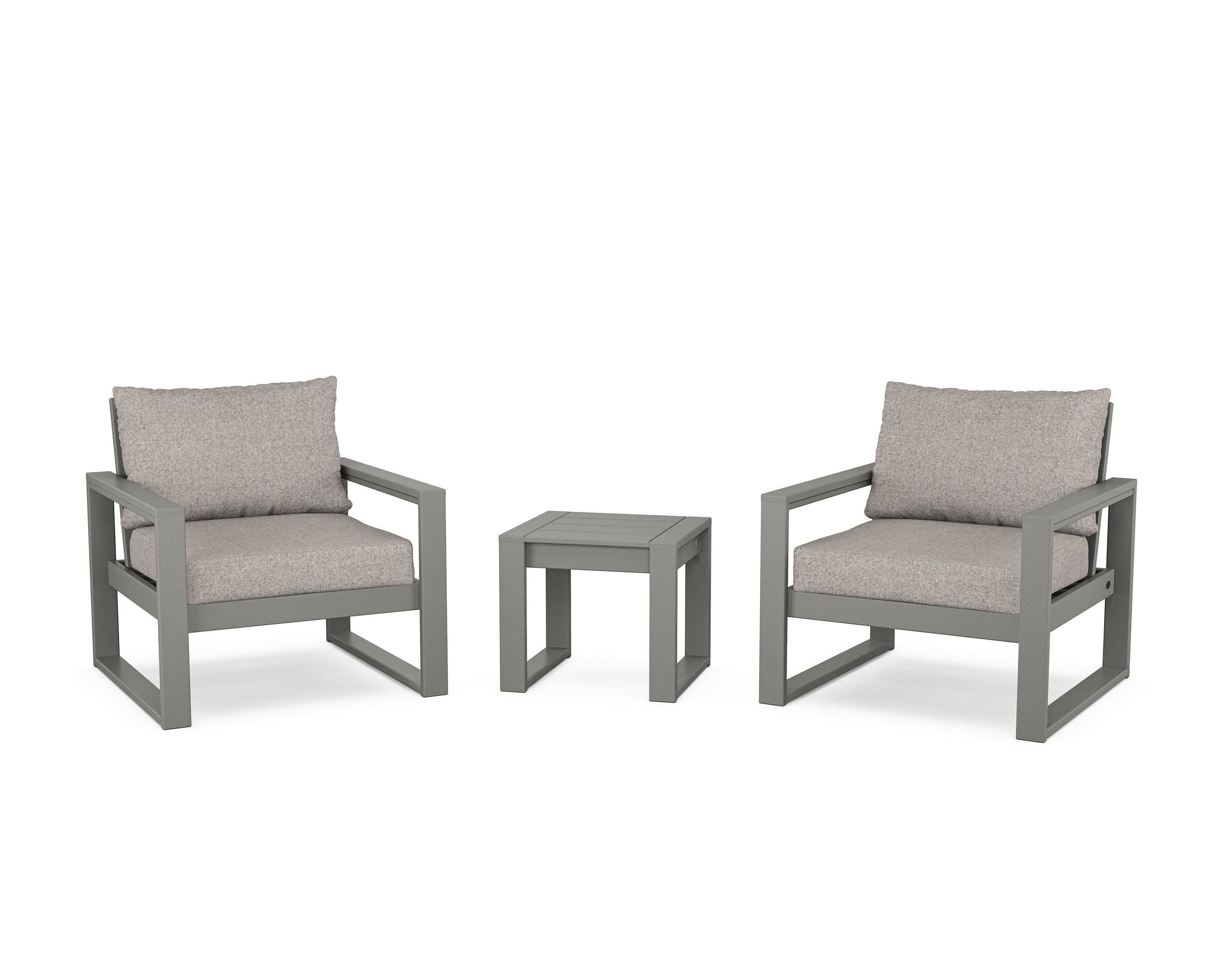 POLYWOOD® EDGE Sectional 3-Piece Deep Seating Set in Slate Grey / Weathered Tweed